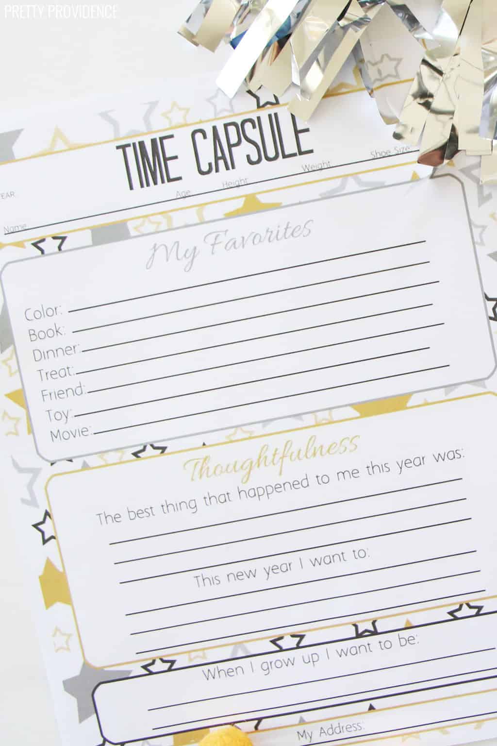 New Years Time Capsule Printable Questionnaire Kids