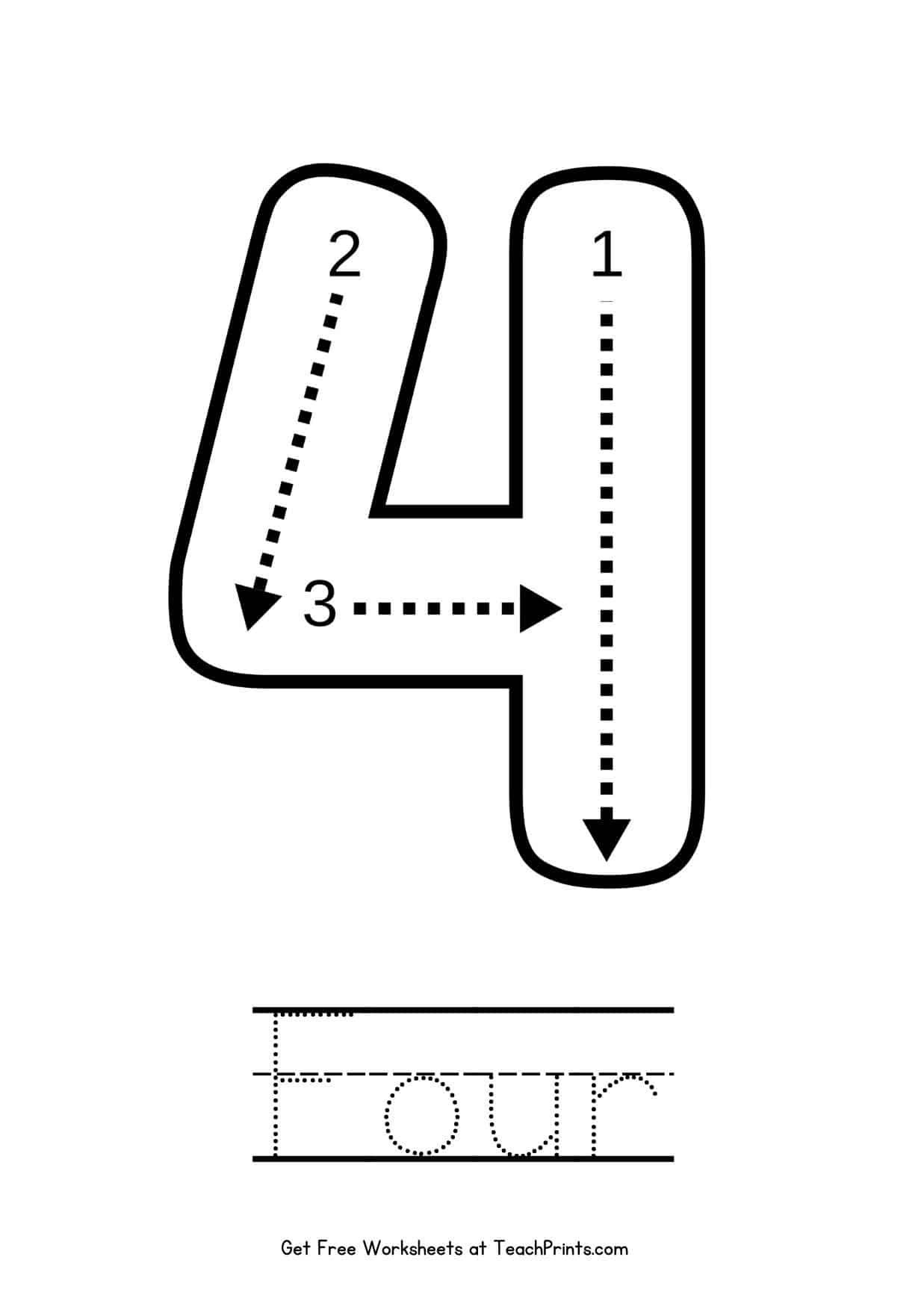 Number 4 Tracing Worksheets Number 4 Tracing Worksheets