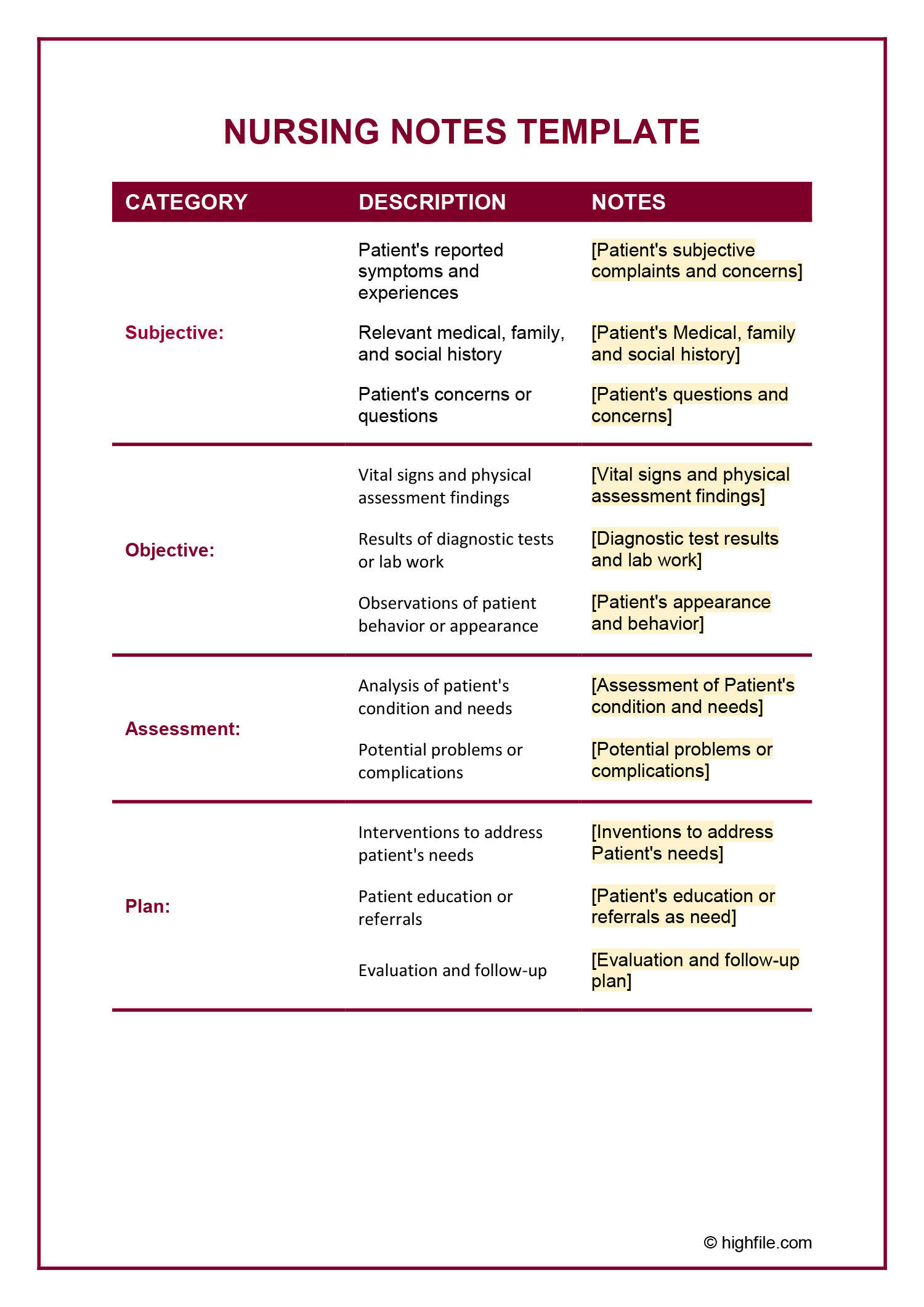 Nursing Notes Template