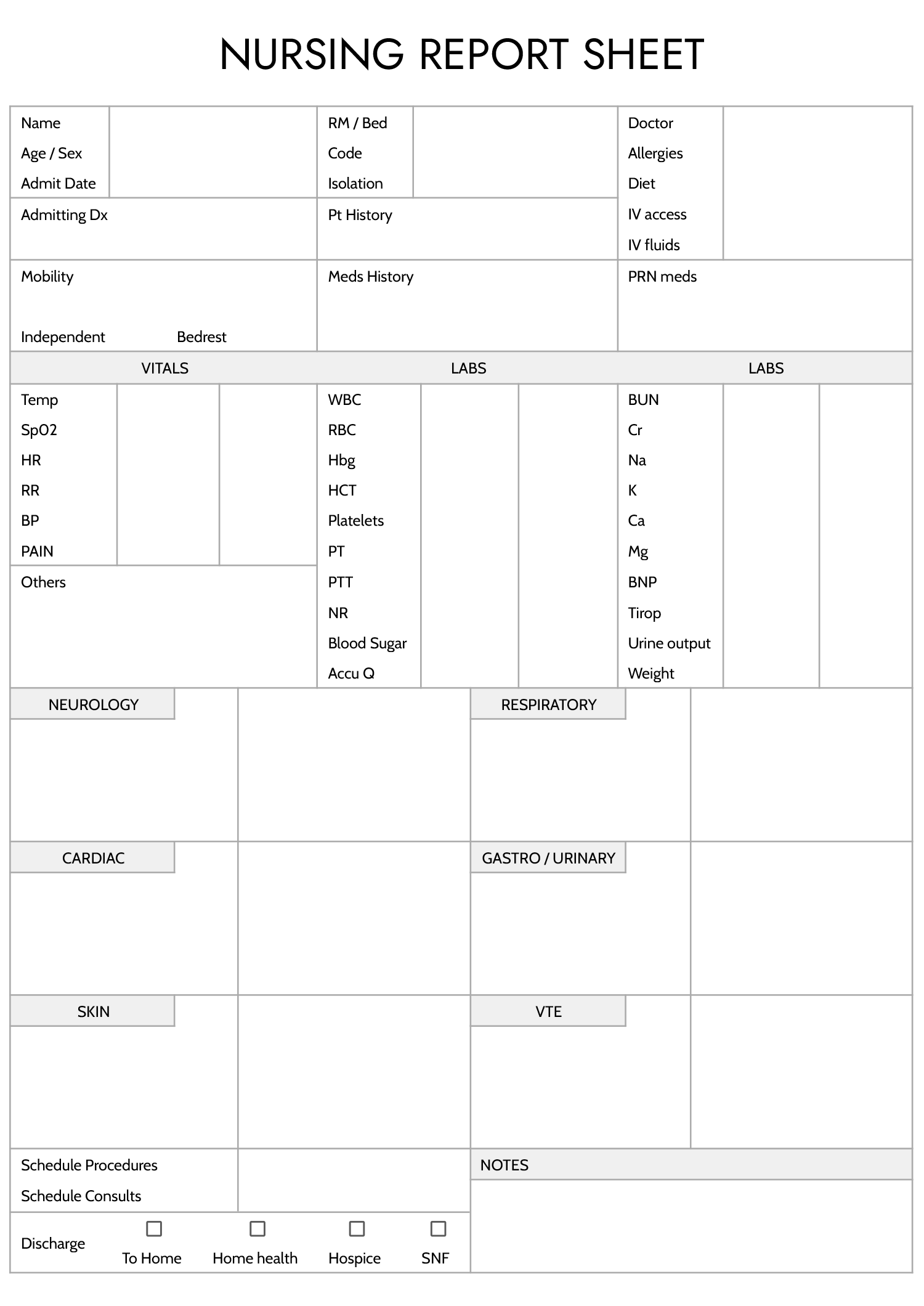 printable nurses notes template