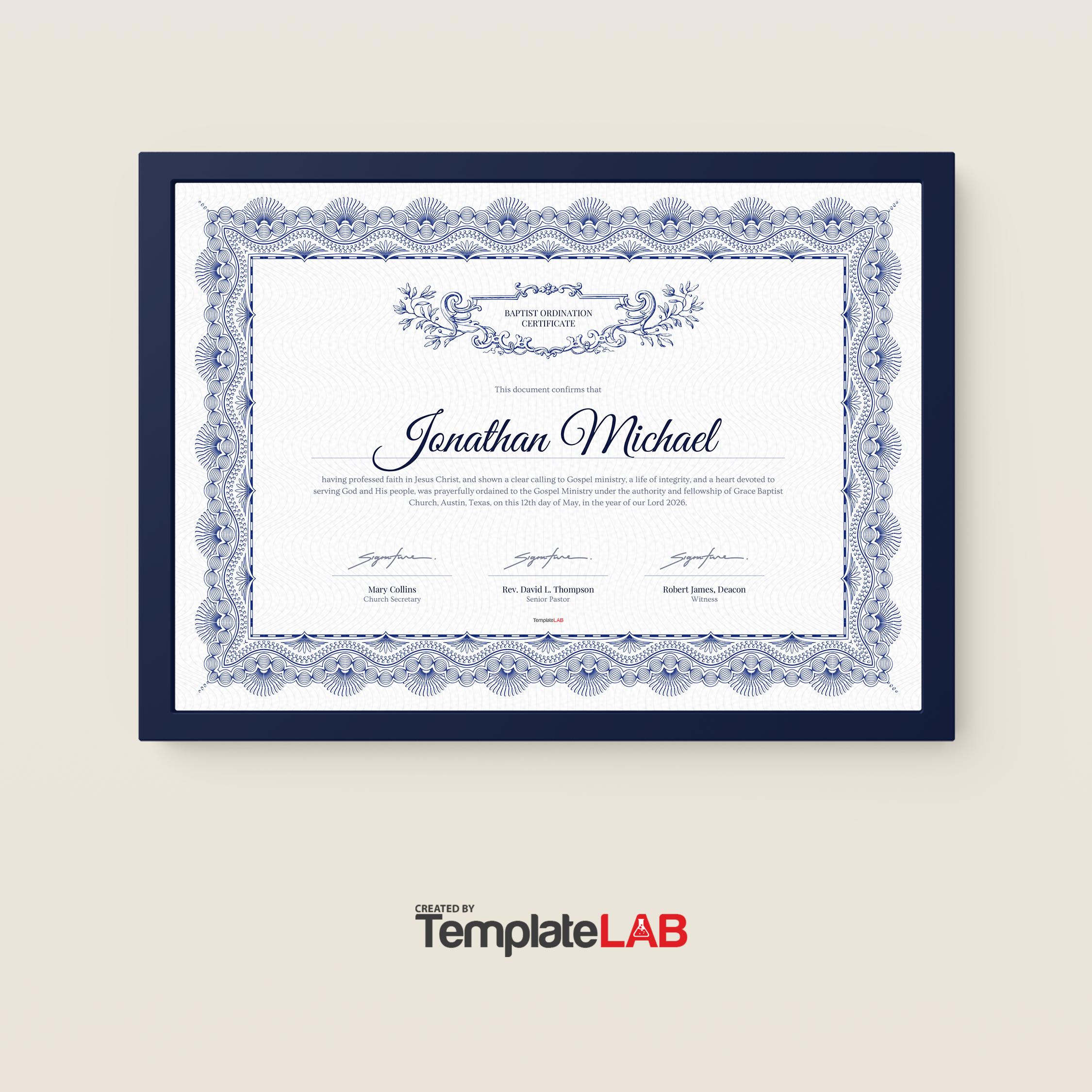 Ordination Certificate Ordination Certificate