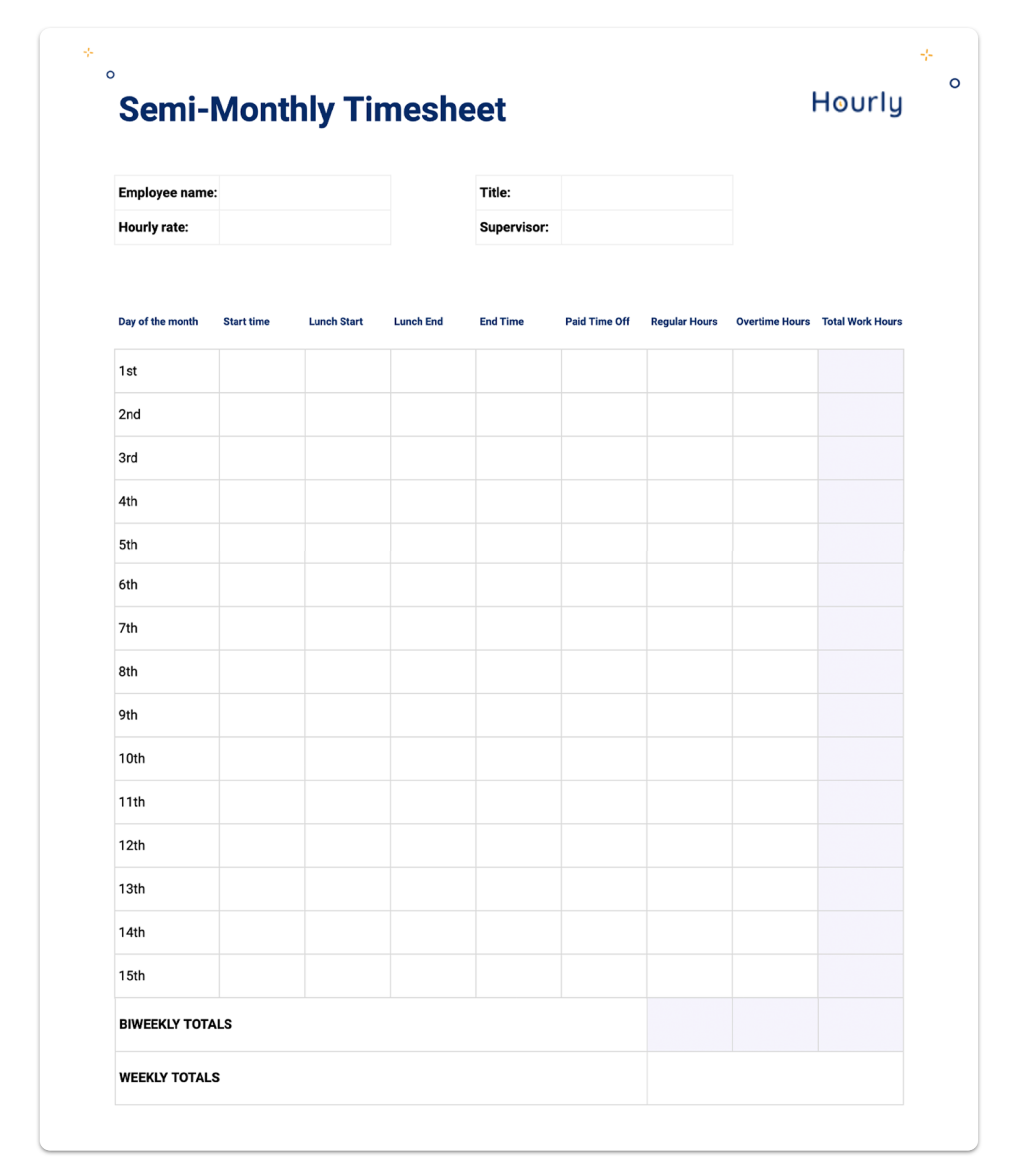 Paper Timesheet Template And Printable Timecard