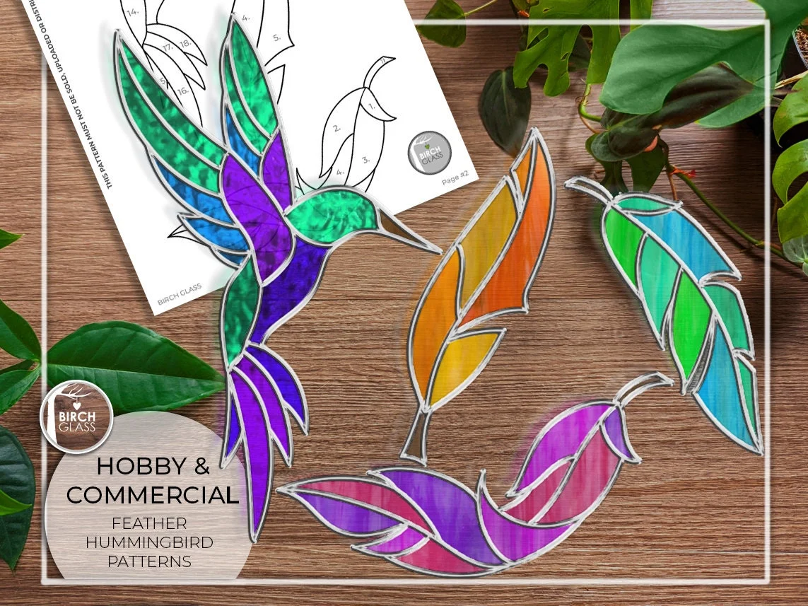Pattern Feather Hummingbirds Stained Glass Pattern Pdf Digital Download Birds Hummingbird Easy Beginner Printable