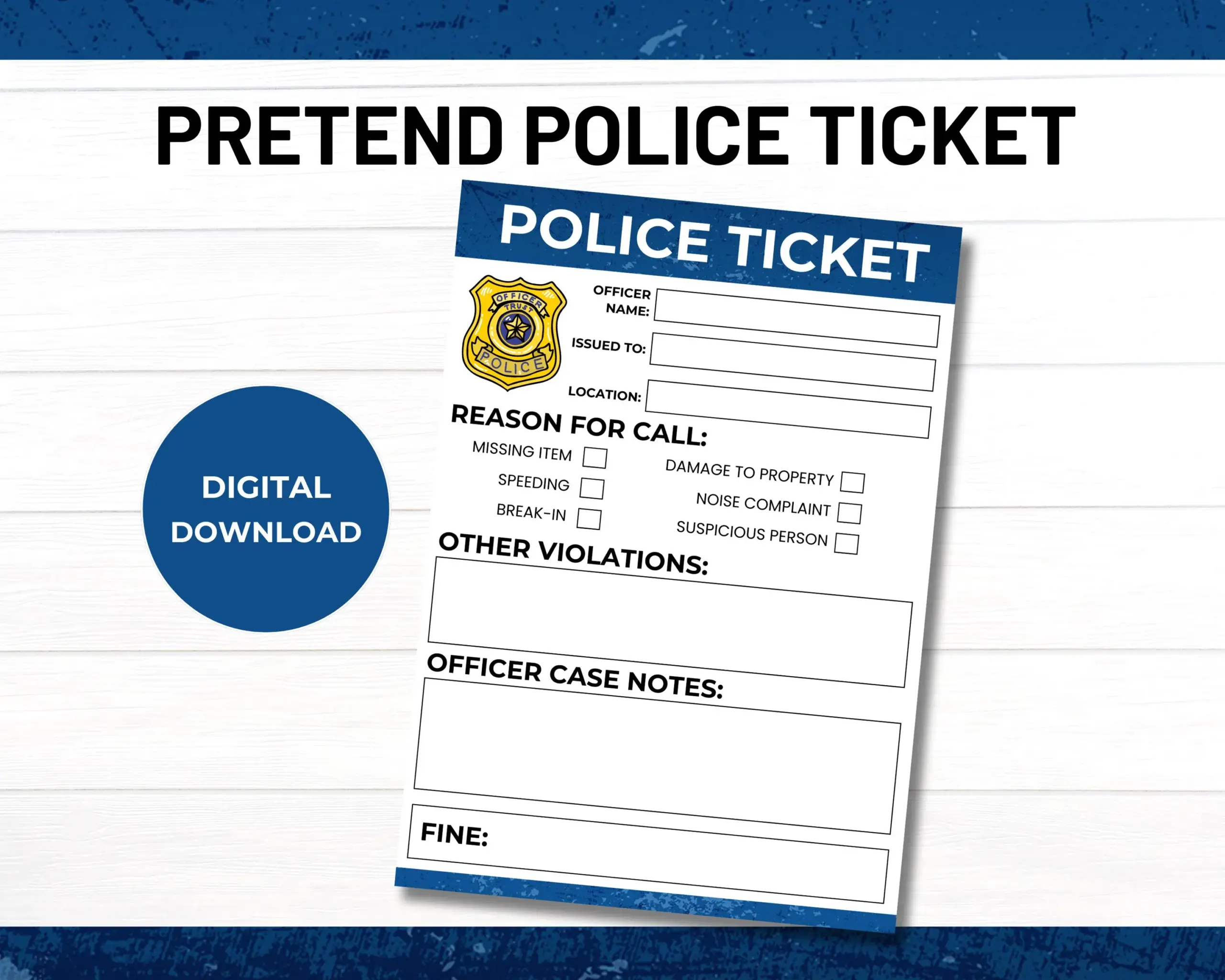 Playtime Police Ticket Printable Play