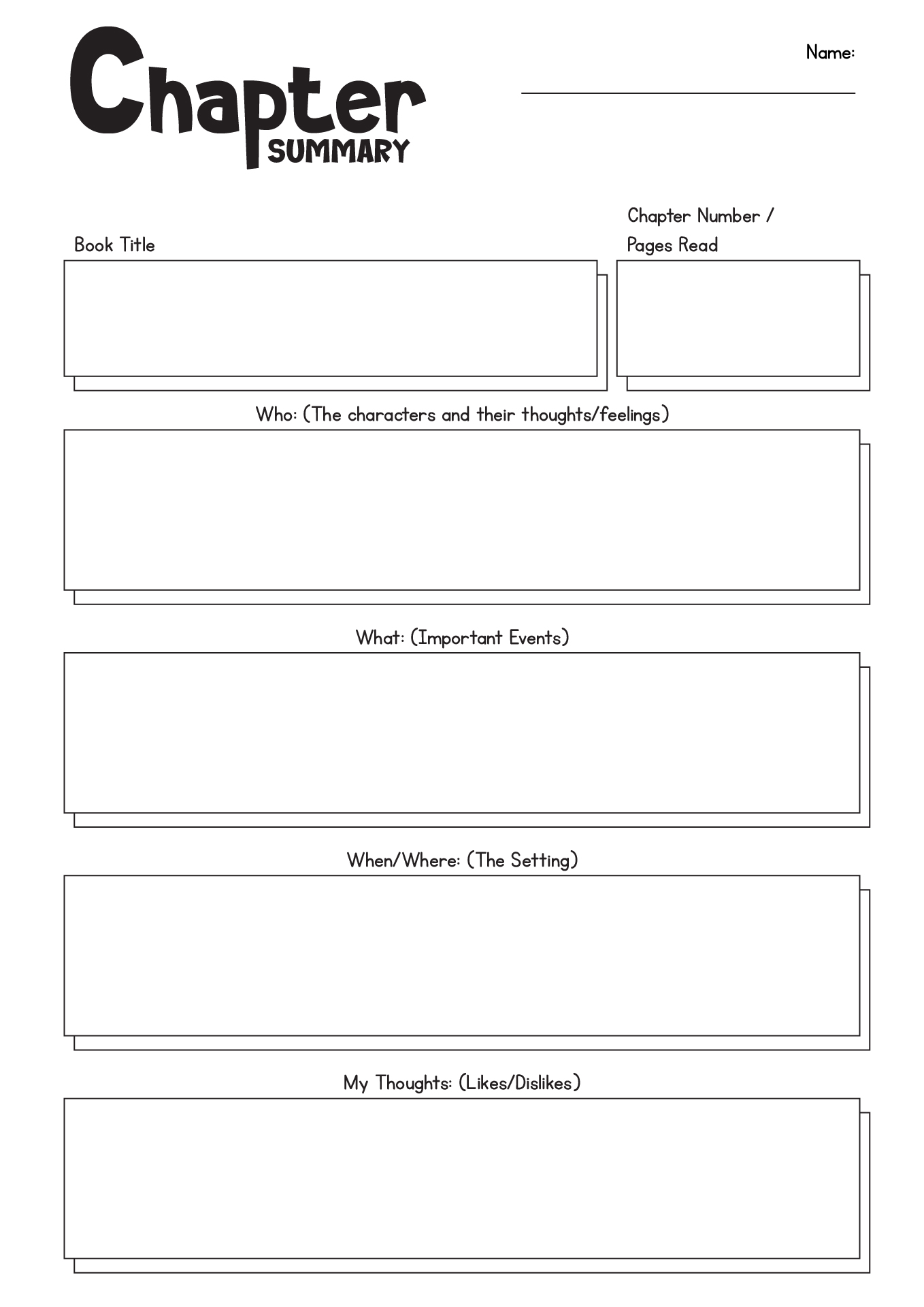 free printable chapter summary template