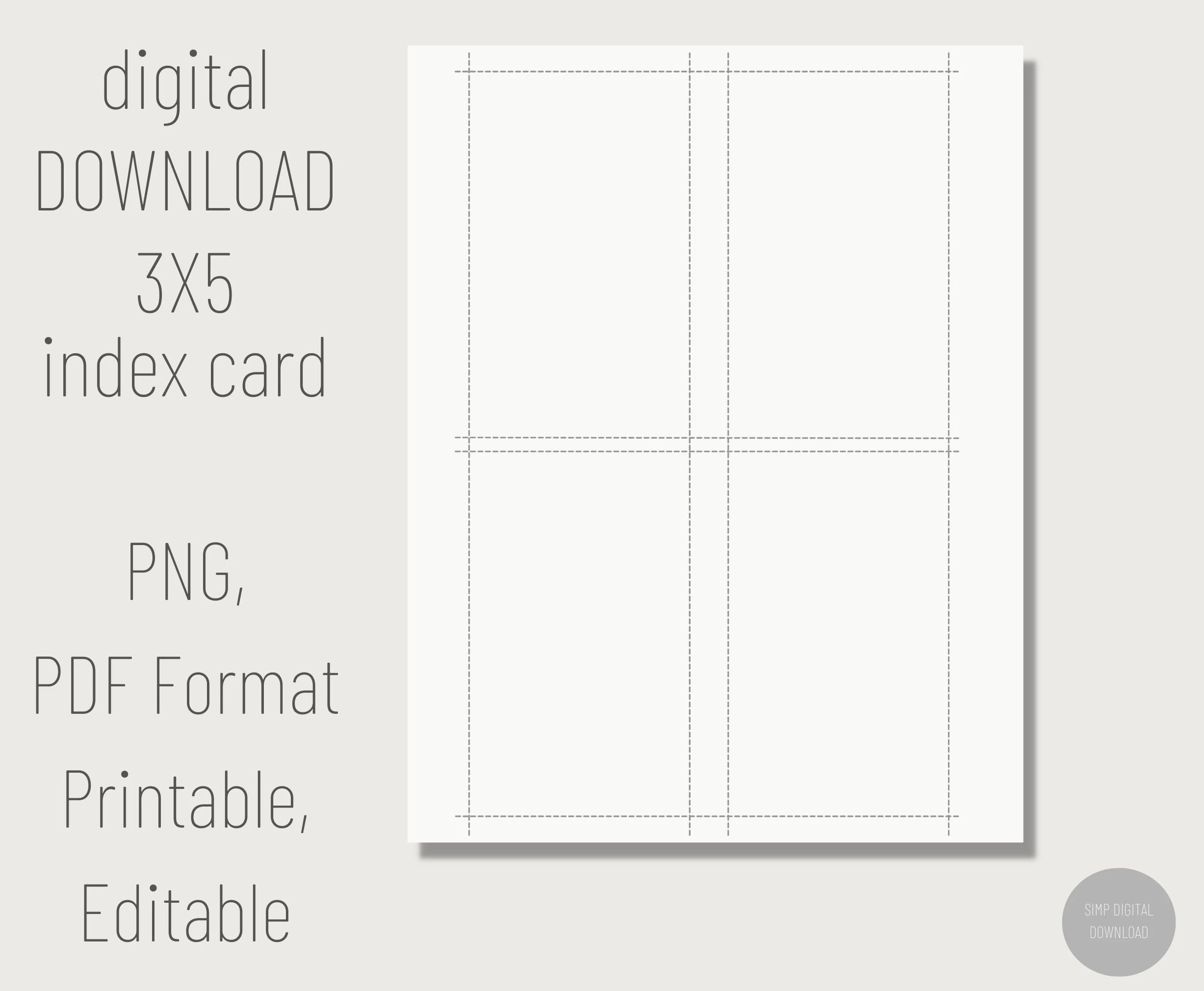 Printable 3x5 Index Card Digital Index