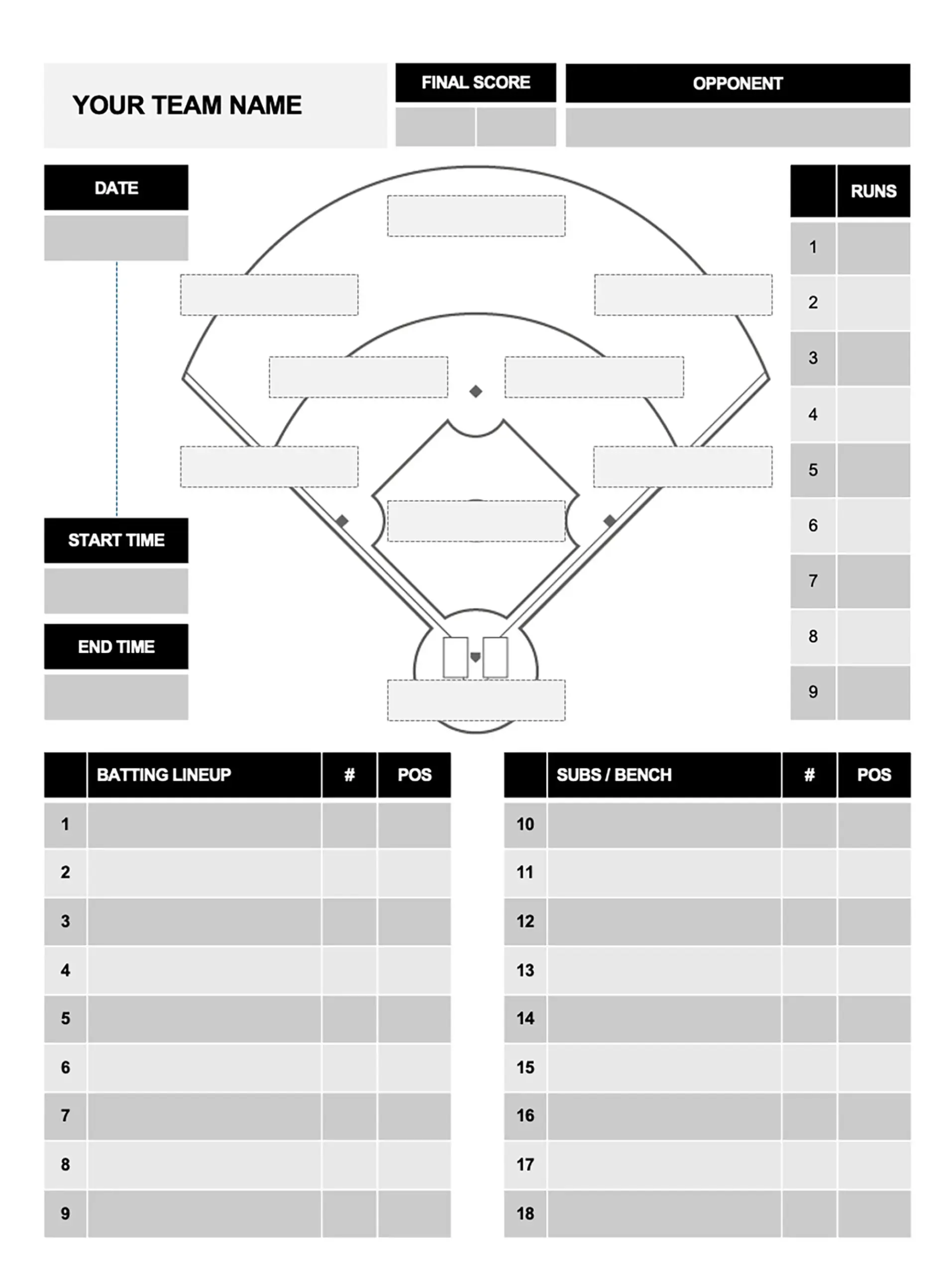 Printable Baseball Field Positions Printable Baseball Field Positions