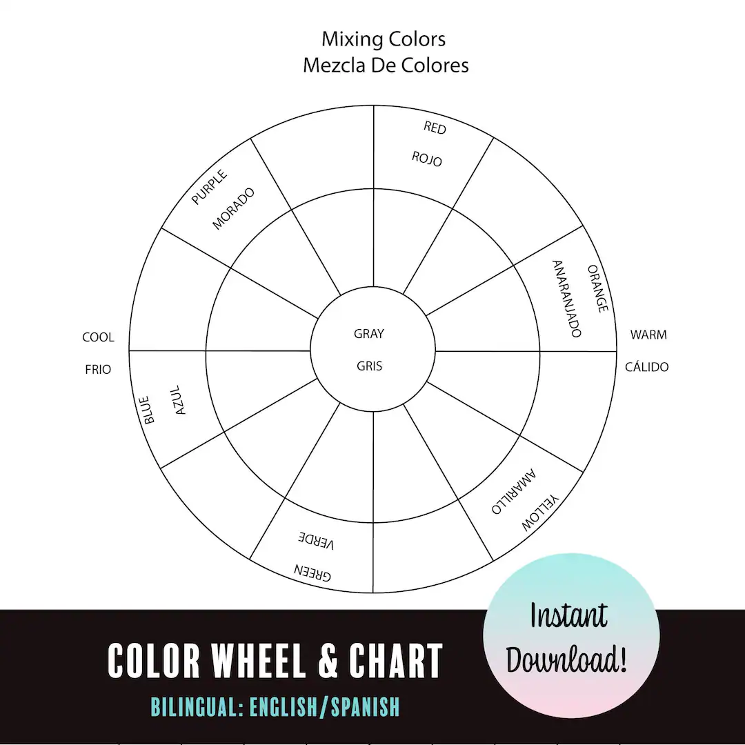 Printable Bilingual Blank Color Wheel