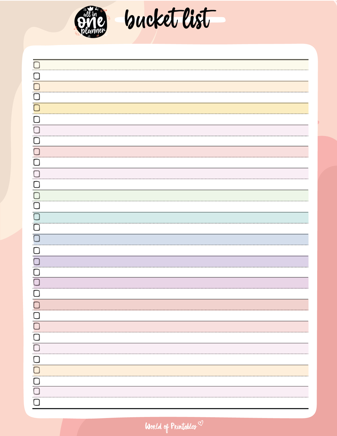 Printable Bucket List Template
