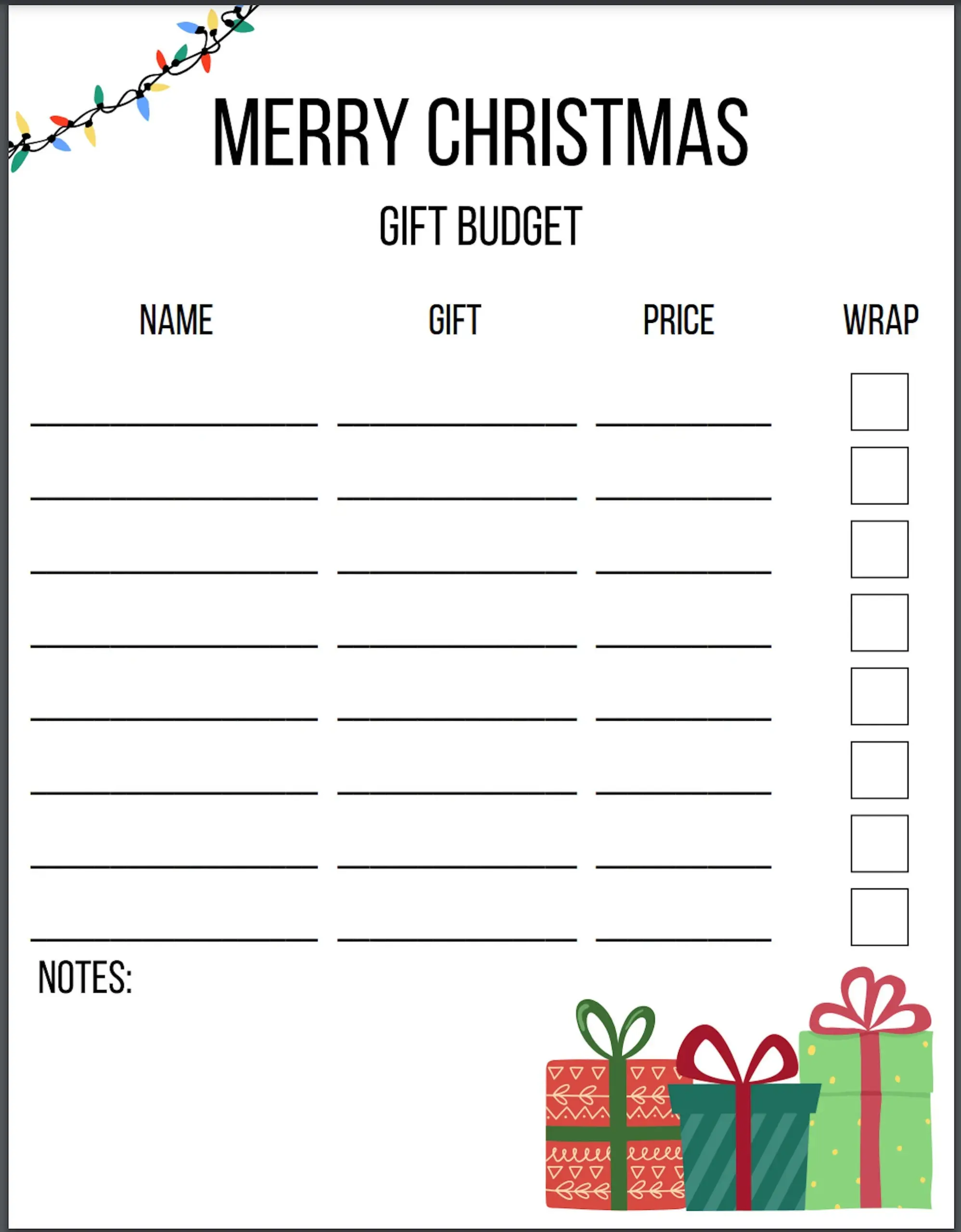 Printable Christmas Budget Download Gift