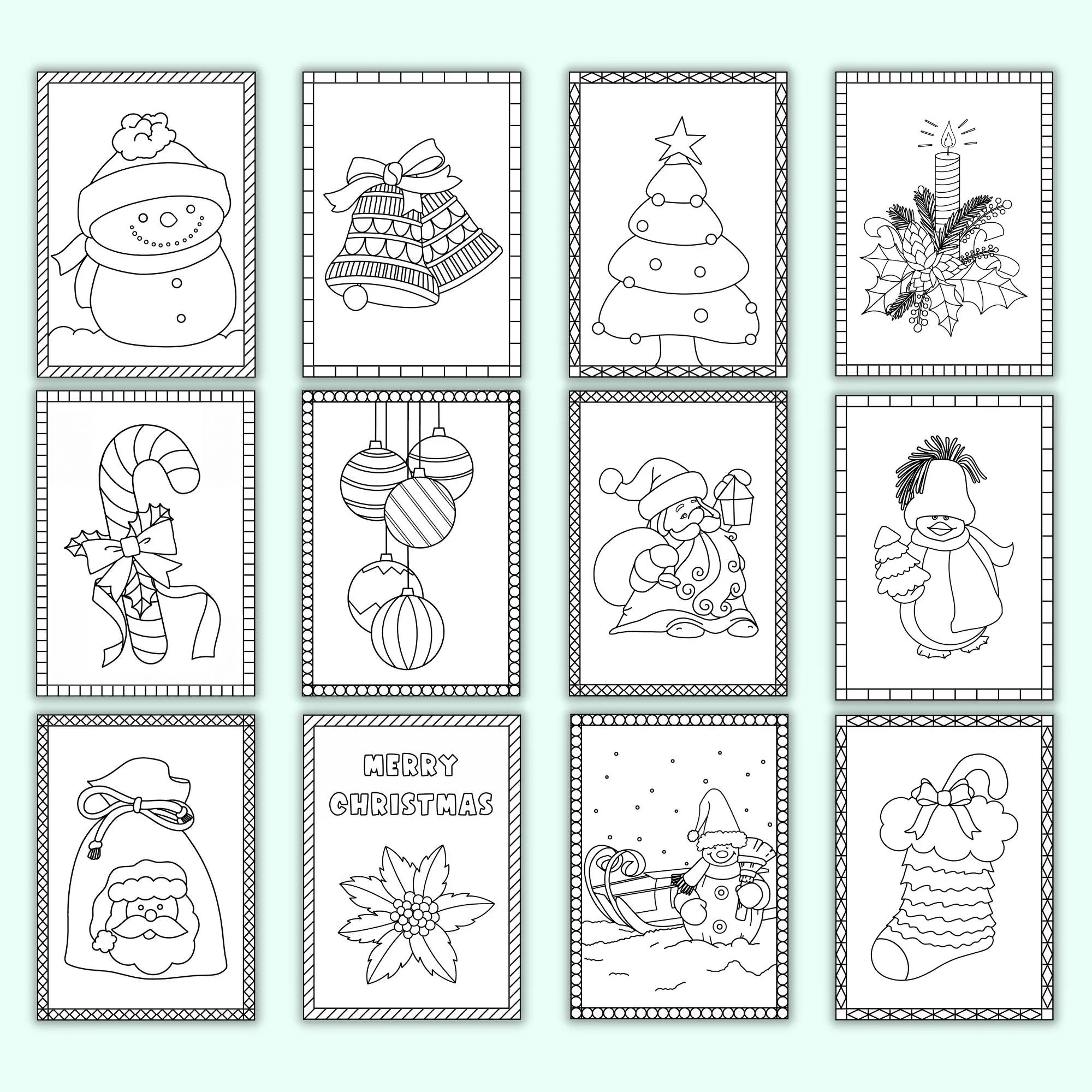 Printable Christmas Colouring Cards Set Of 12 Printable Christmas Colouring Cards Set Of 12
