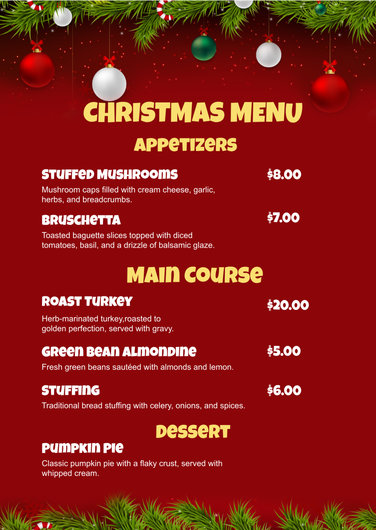 Printable Christmas Menu Printable Christmas Menu