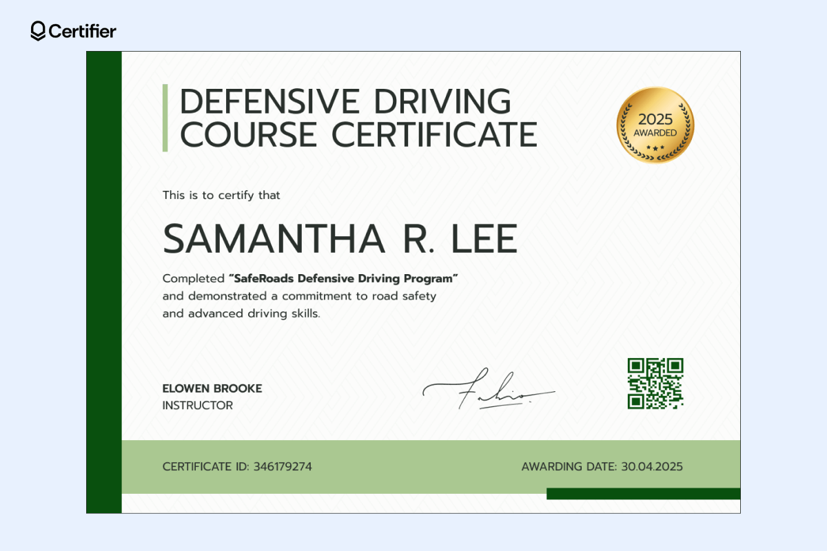 Printable Defensive Driving Certificate Templates
