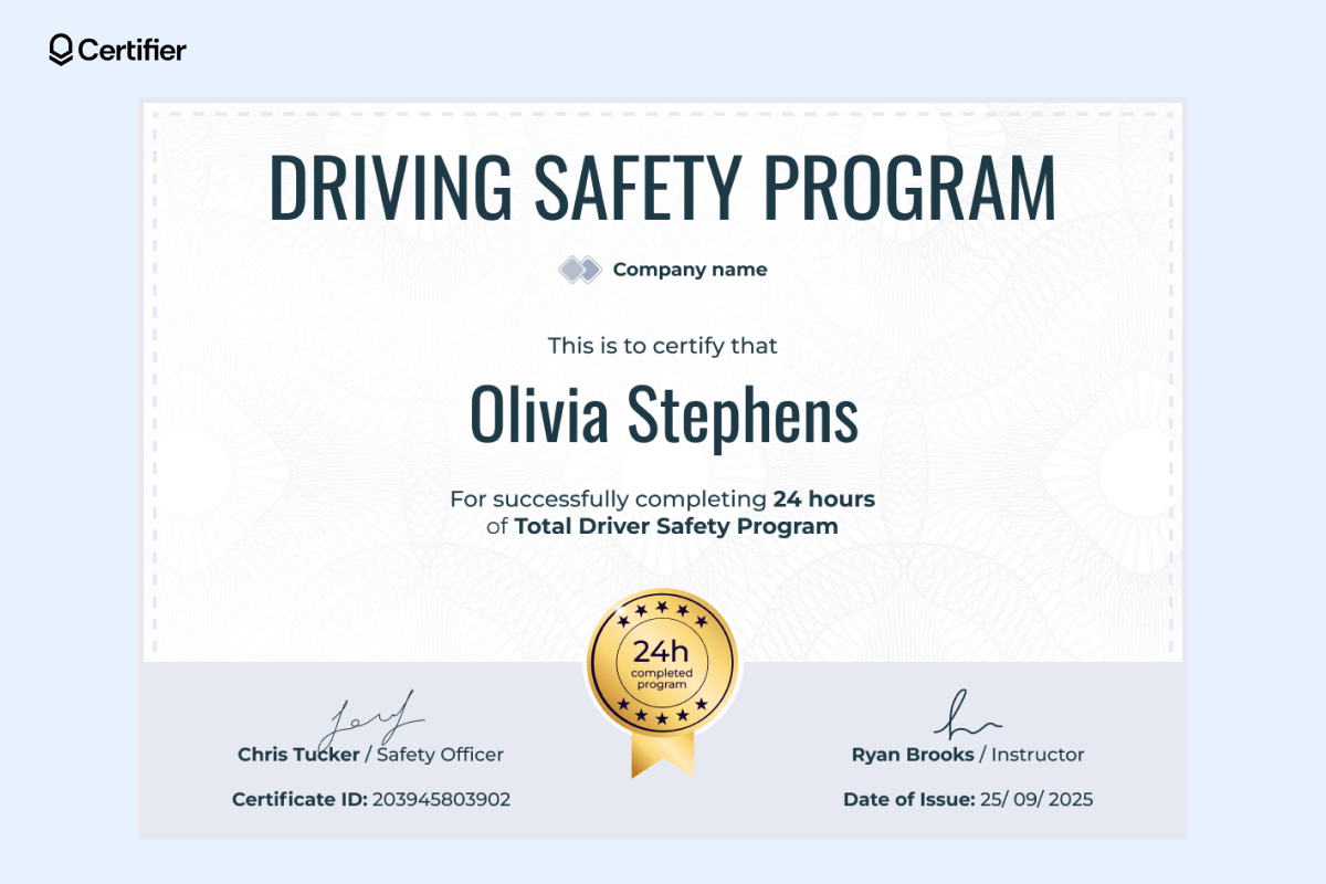 Printable Defensive Driving Certificate Templates