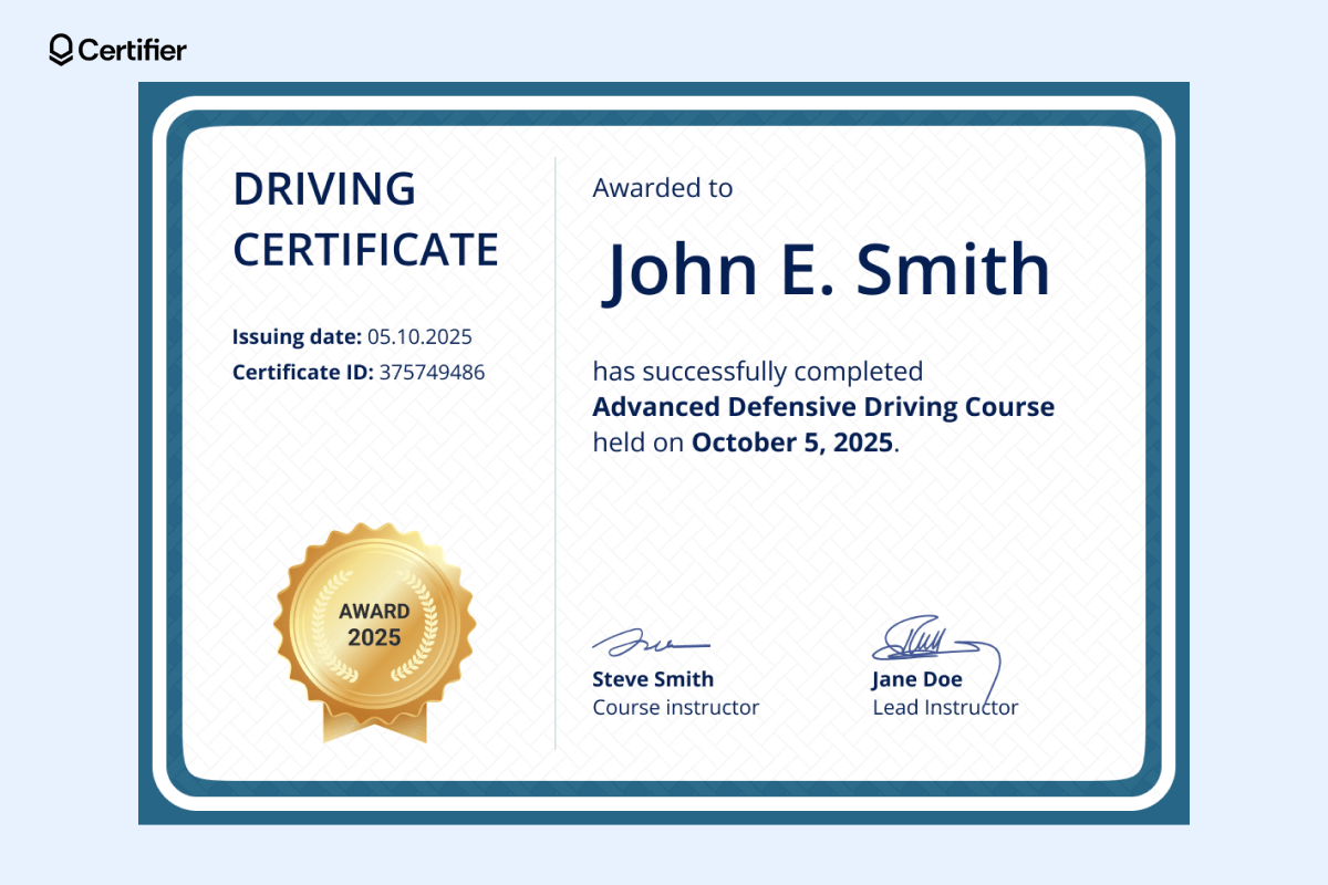 Printable Defensive Driving Certificate Templates