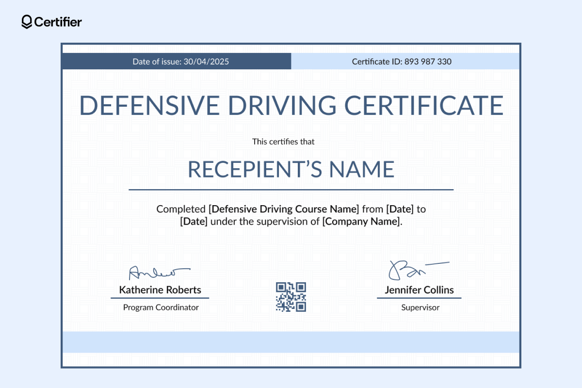 Printable Defensive Driving Certificate Templates