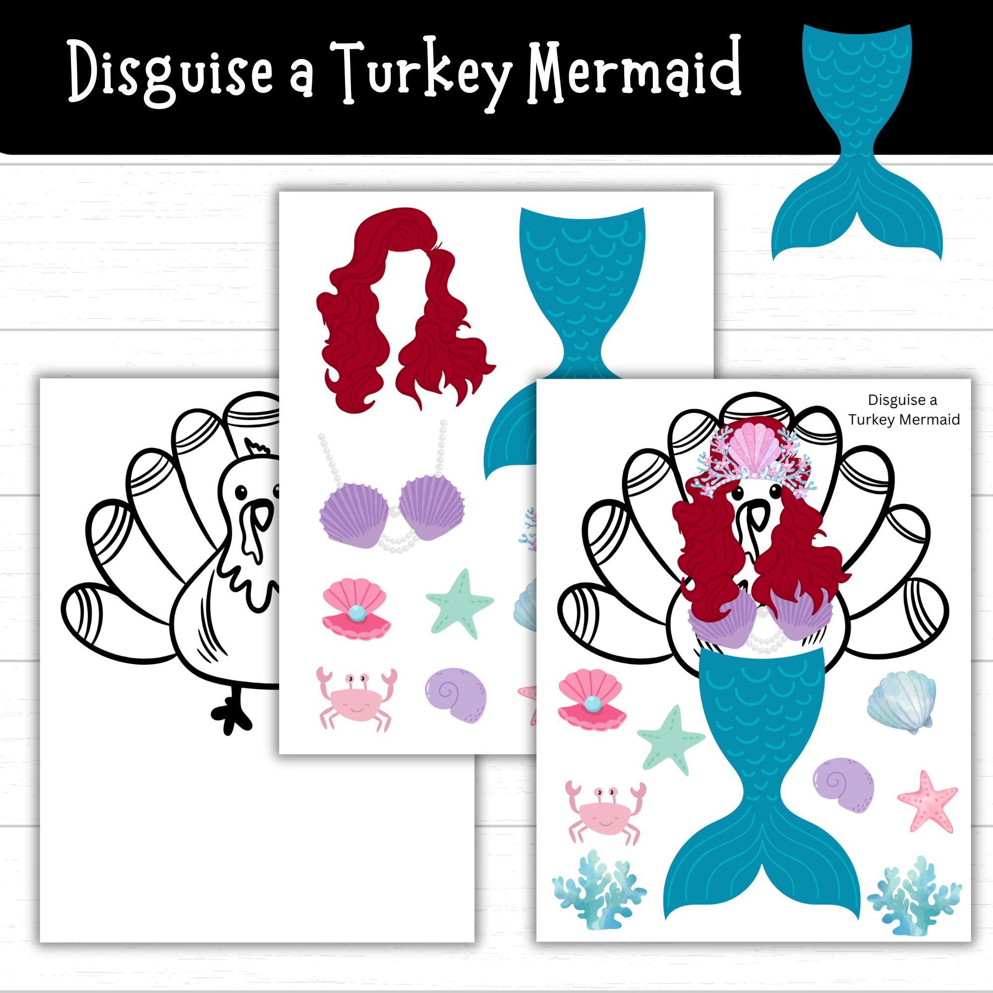 Printable Disguise A Turkey Mermaid Printable Disguise A Turkey Mermaid