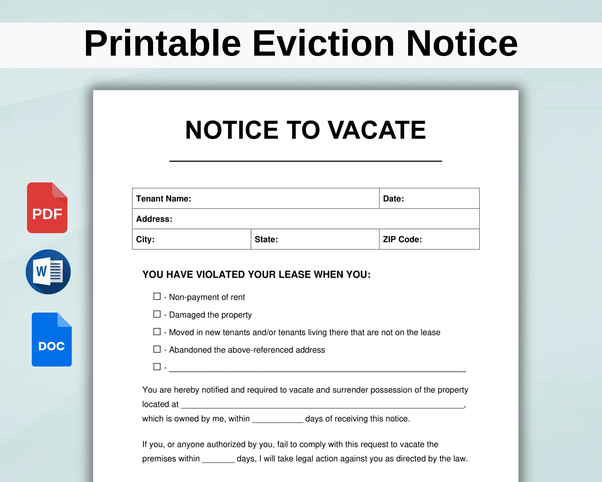 Printable Eviction Notice Lease Printable Eviction Notice Lease