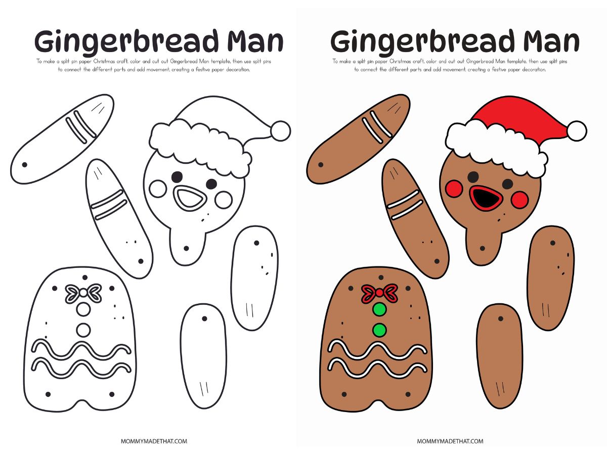 Printable Gingerbread Man Craft Split Pin