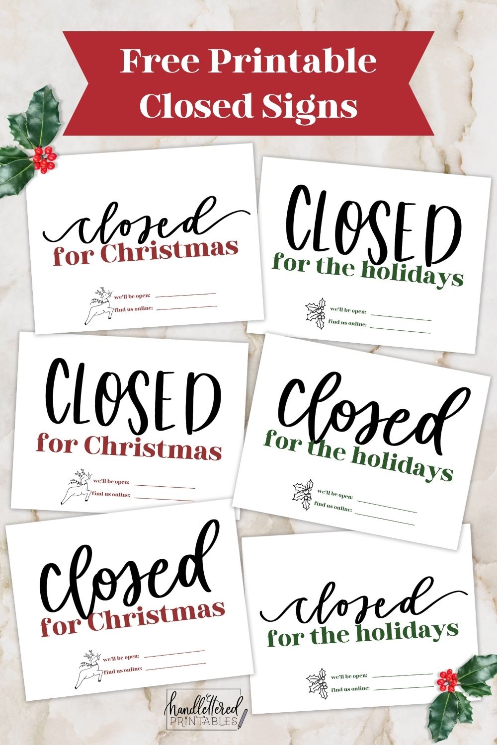 Printable Holiday Closed Signs