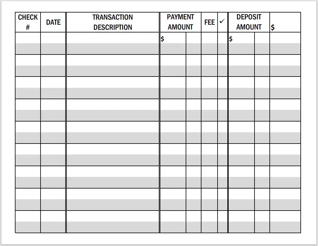 Printable Large Print Checkbook Register
