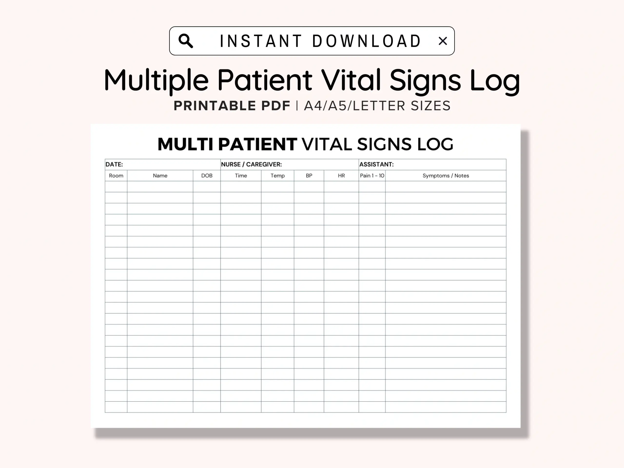 Printable Multiple Patients Vital Signs