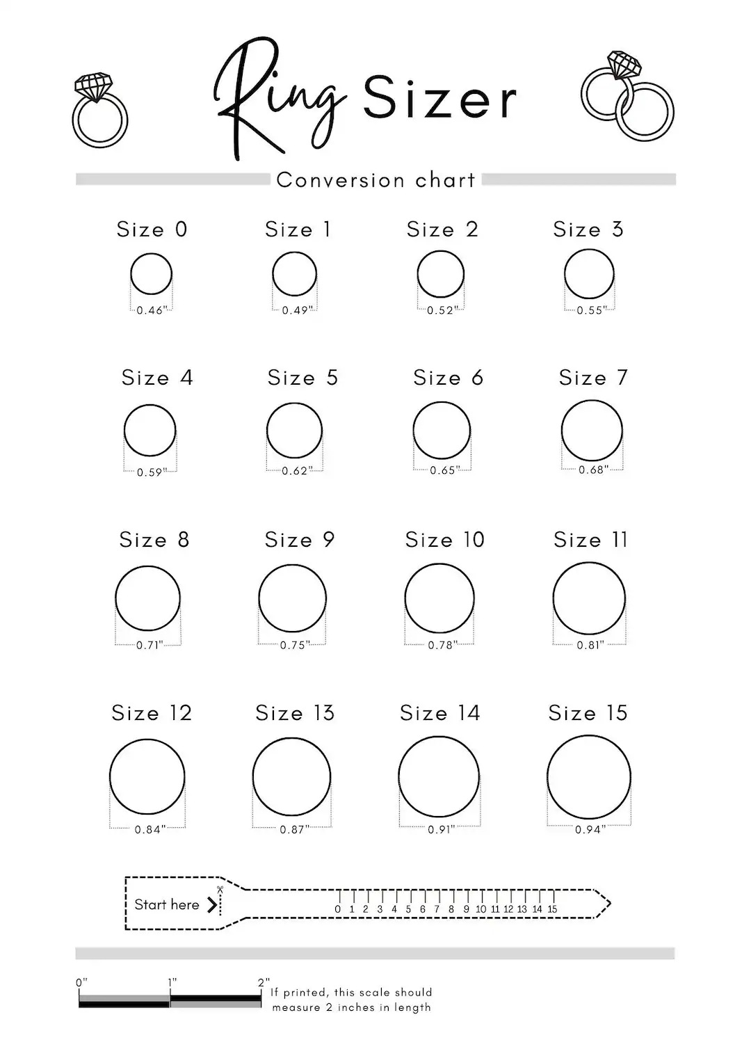 Printable Ring Sizer Ring Size Inches