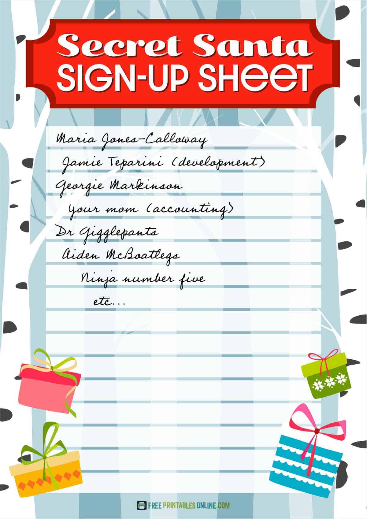Printable Secret Santa Sign Up Sheet Printable Secret Santa Sign Up Sheet