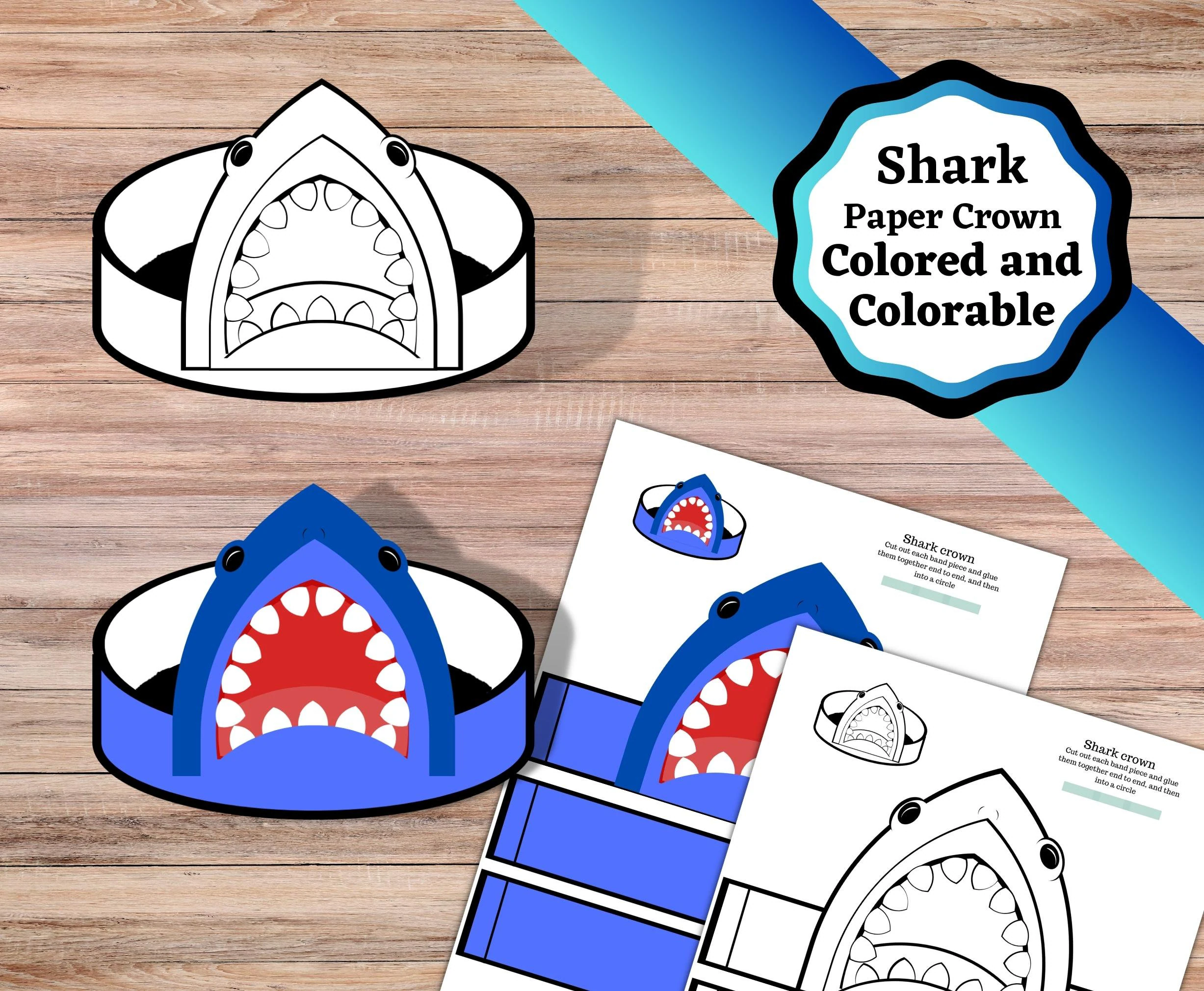 Printable Shark Crowns Colored And Printable Shark Crowns Colored And