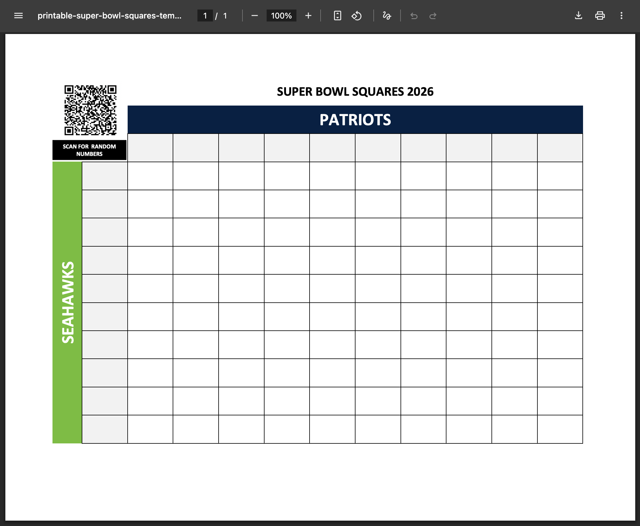 Printable Super Bowl Squares Template Printable Super Bowl Squares Template