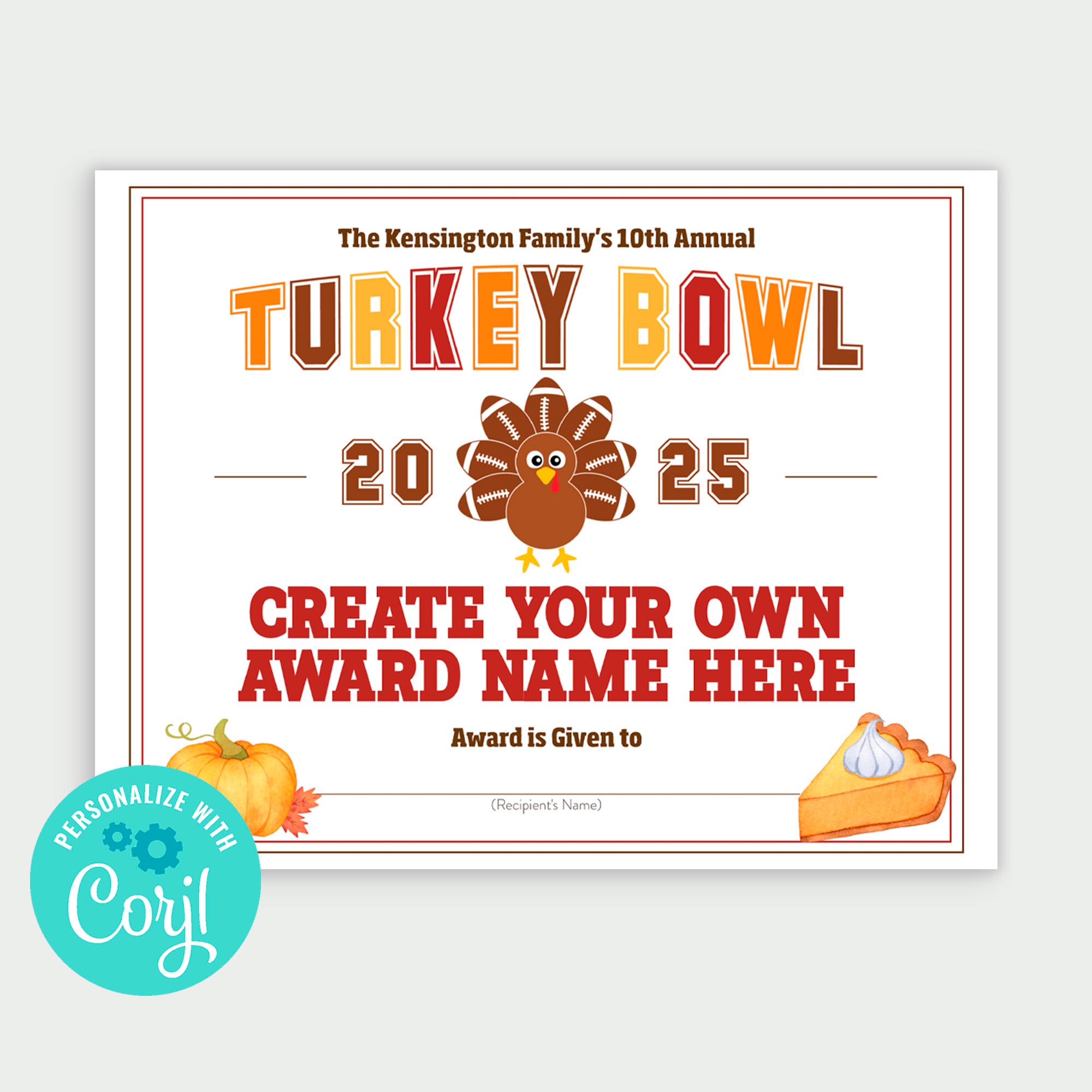 Printable Turkey Bowl Award Winner