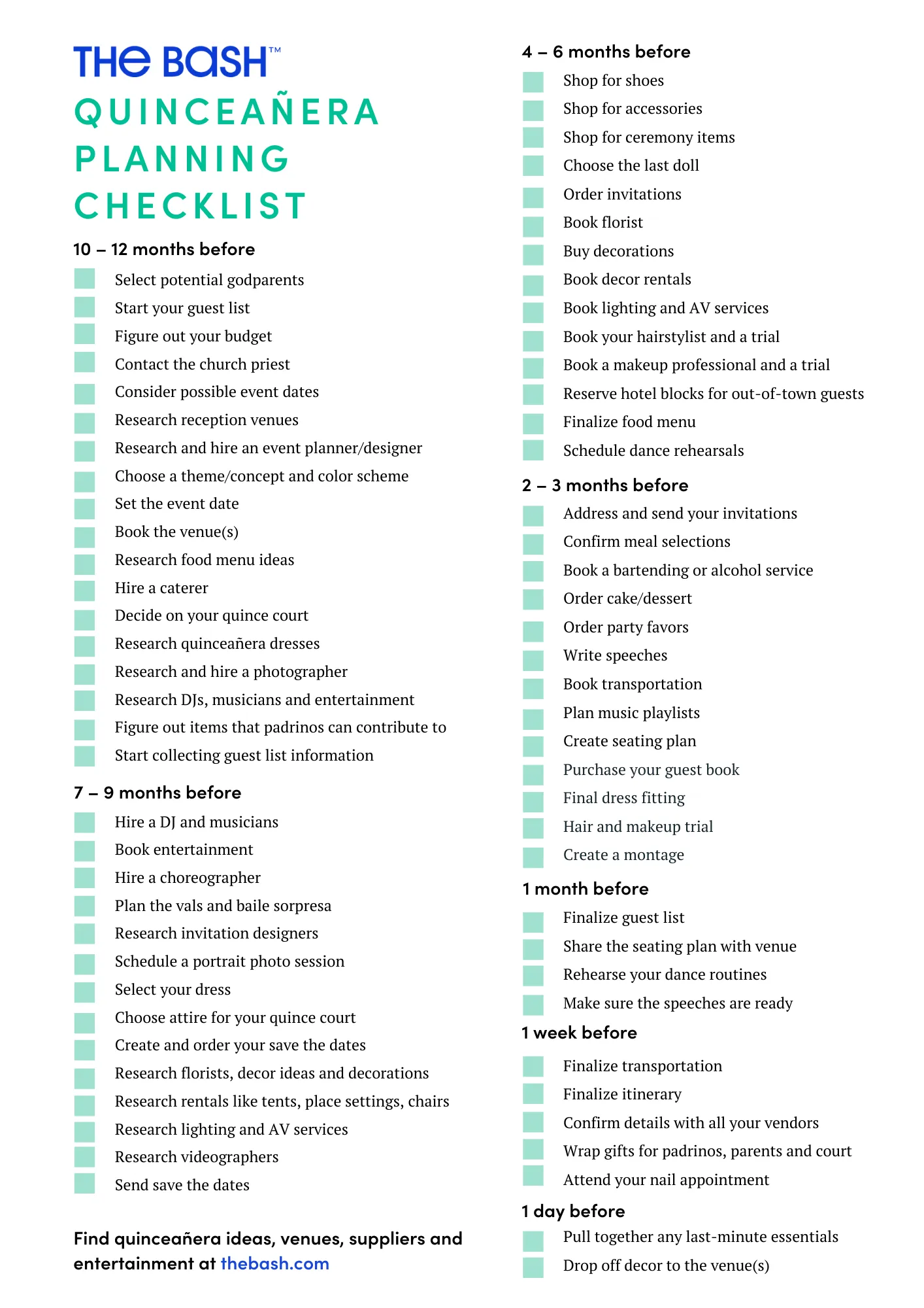 Quinceanara Planning Checklist