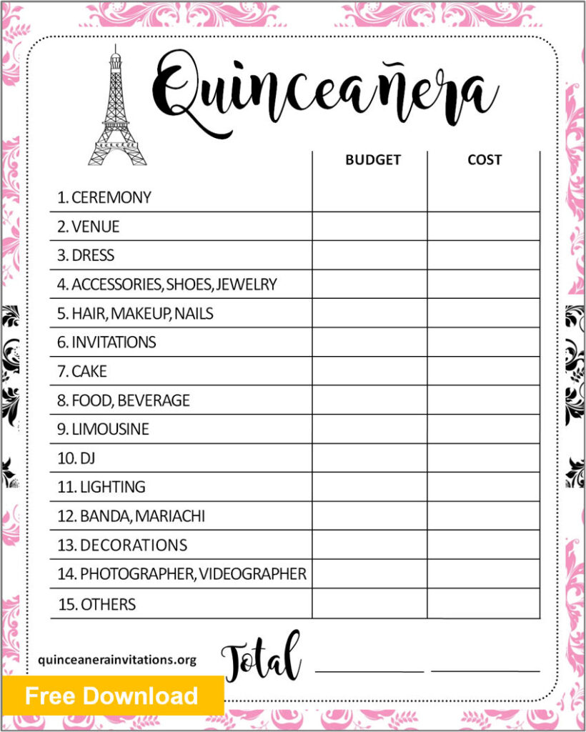 Quinceanera Budget Template Quinceanera Budget Template