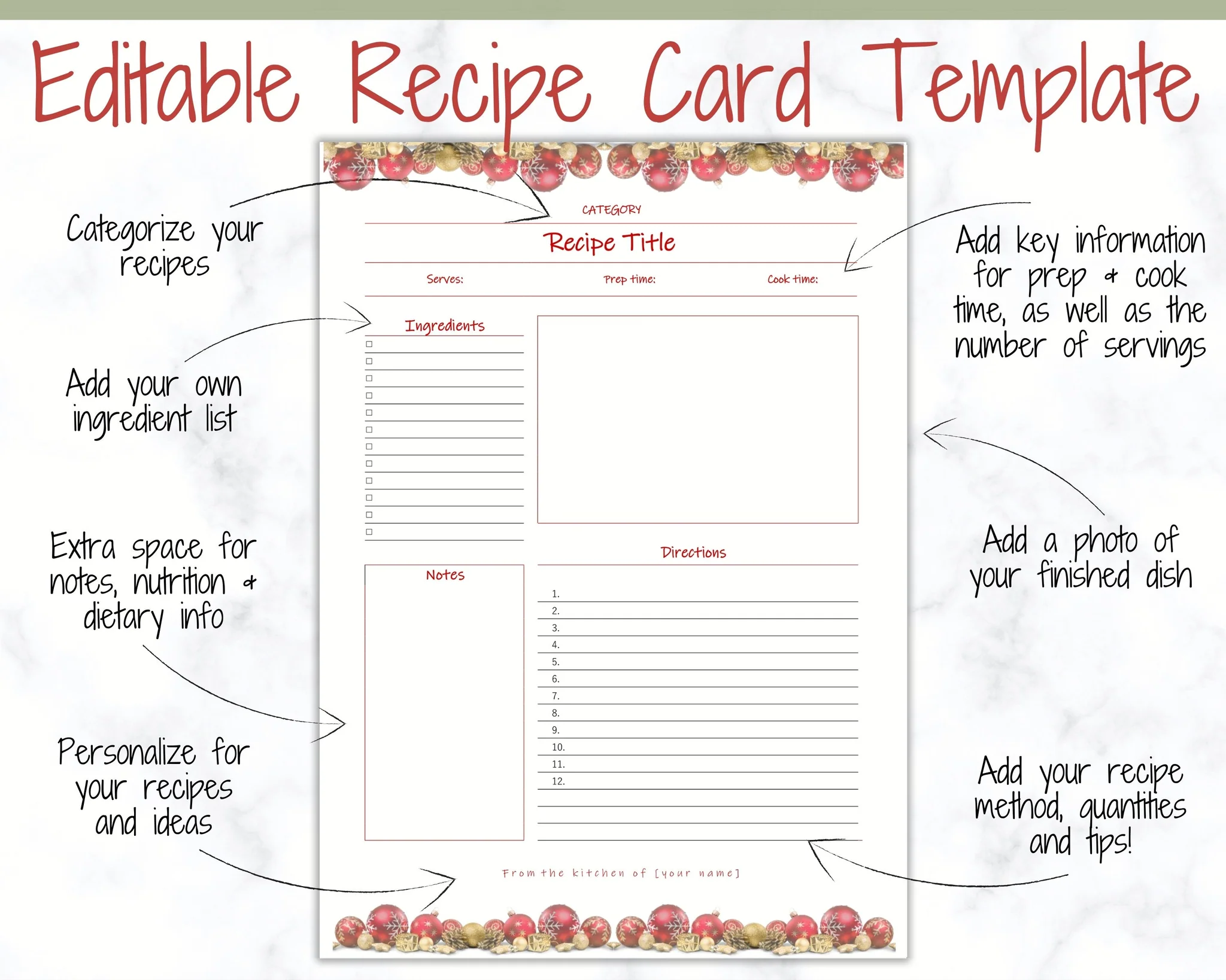 blank christmas recipe card template