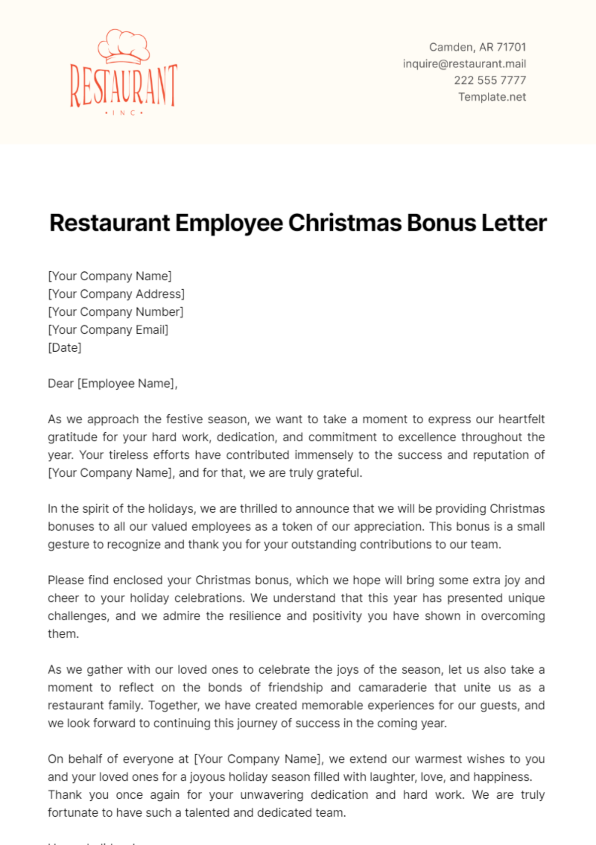 christmas bonus letter template