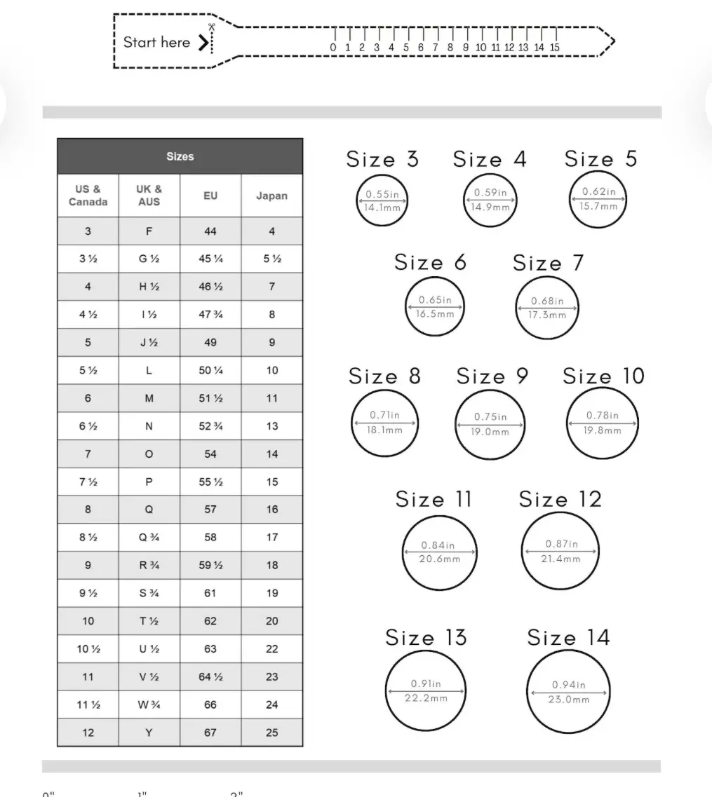 Ring Size Chart Printable