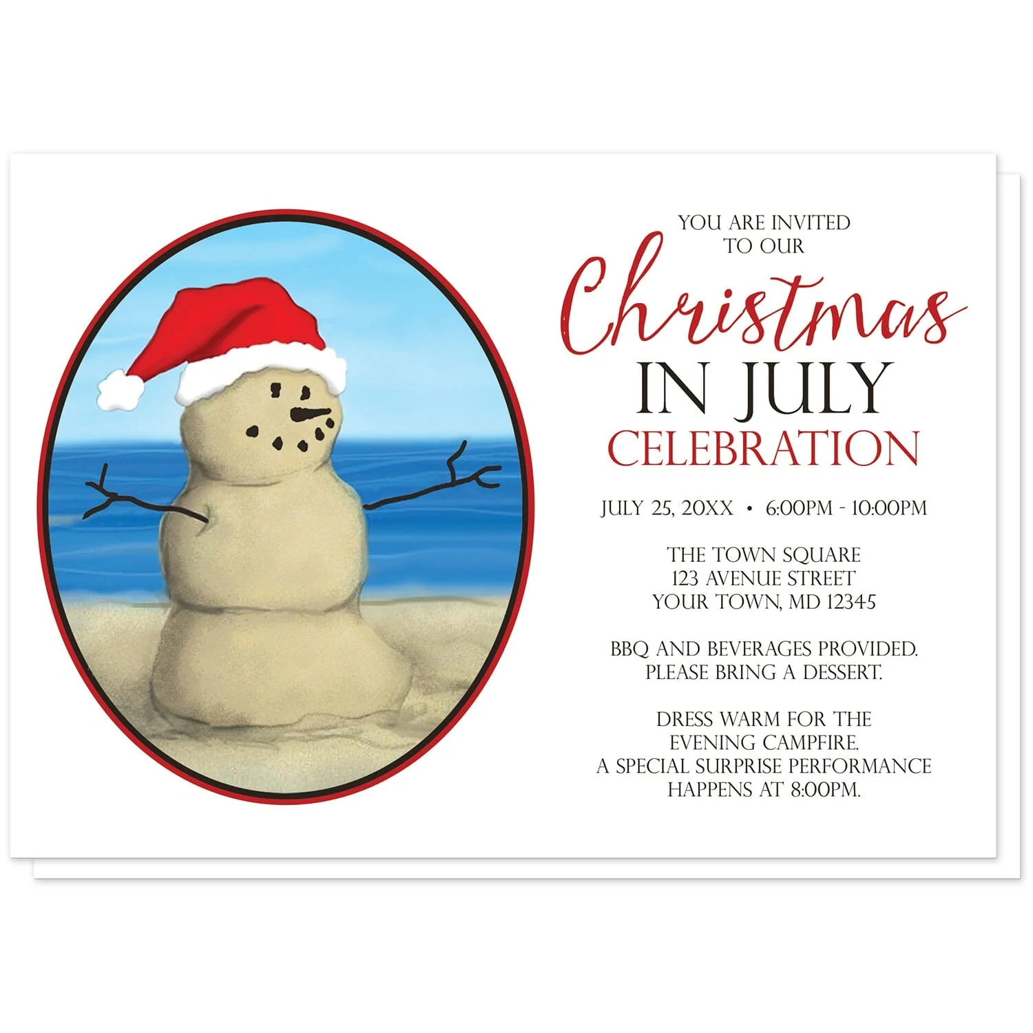 Sand Snowman Christmas In July Invitation