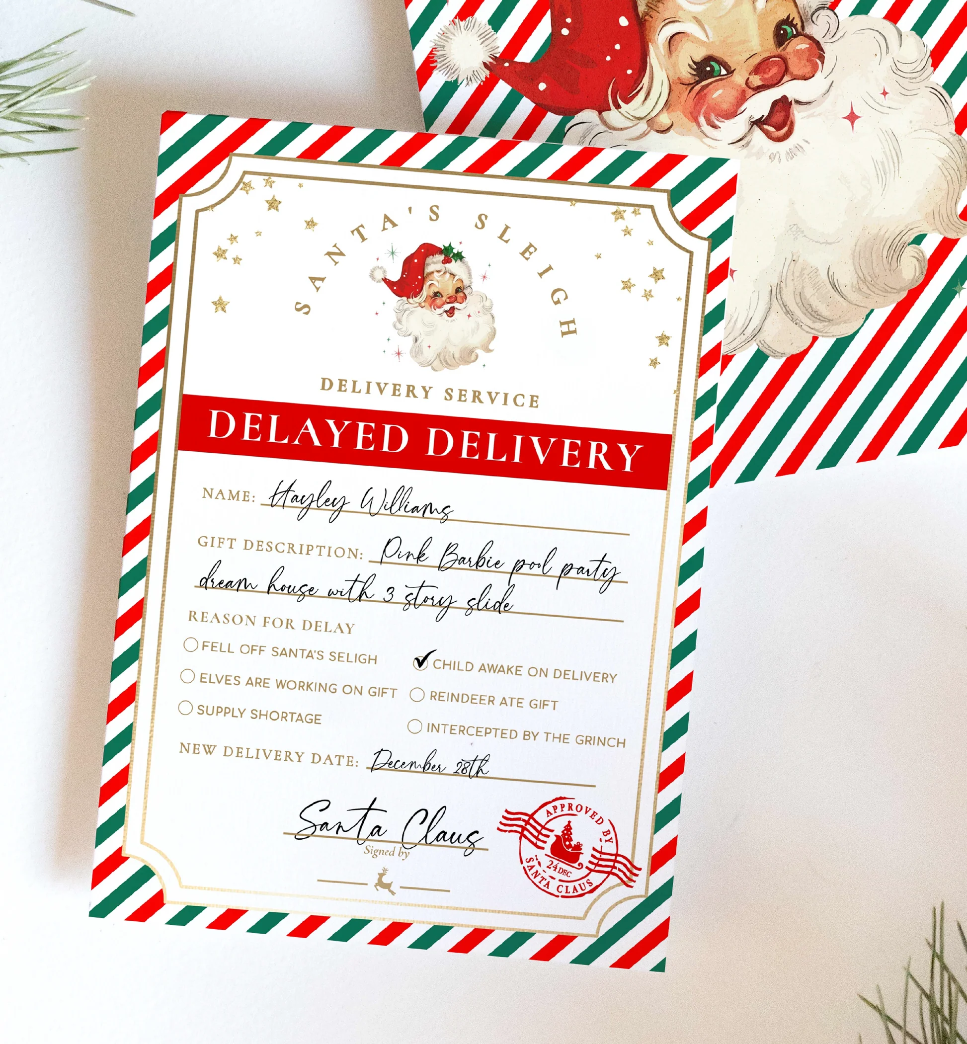 Santas Workshop Red Green Printable Christmas Delayed Gift Notice Template Santas Workshop Red Green Printable Christmas Delayed Gift Notice Template