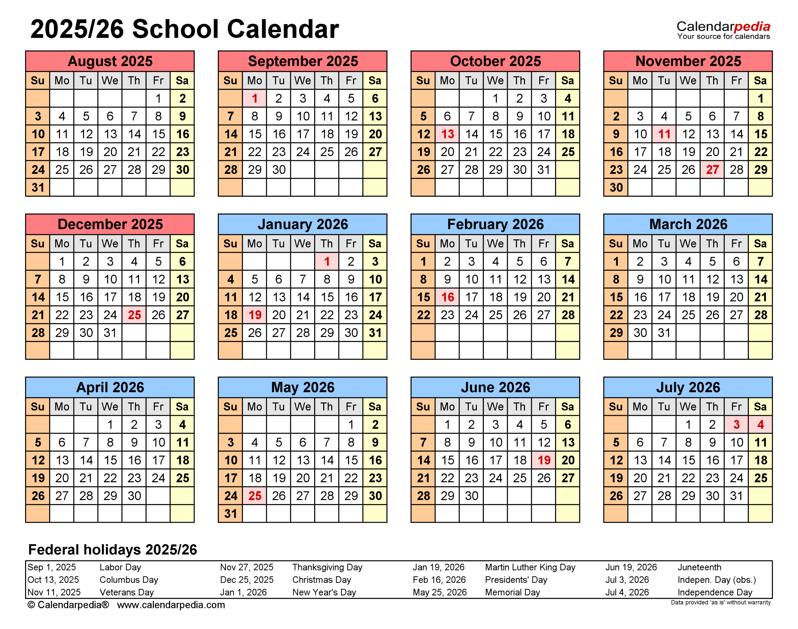 School Calendar 2025 2026 Pdf Templates School Calendar 2025 2026 Pdf Templates