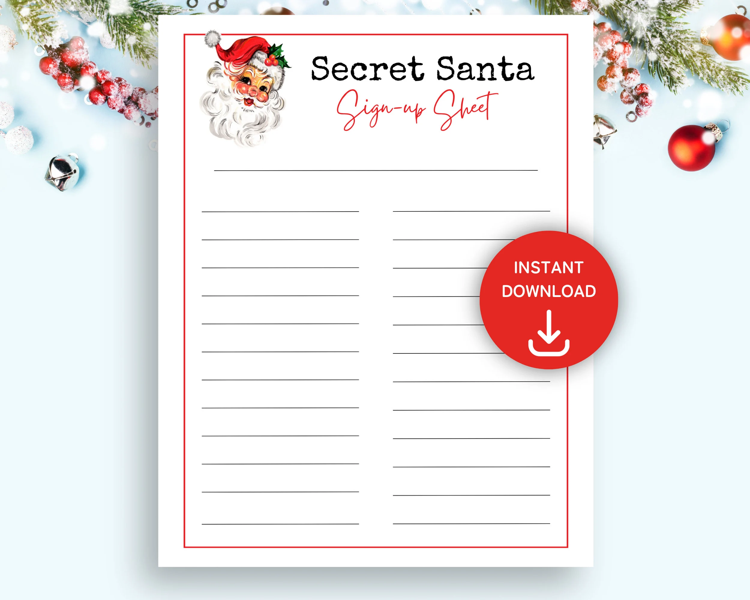 Secret Santa Sign Up Sheet Printable