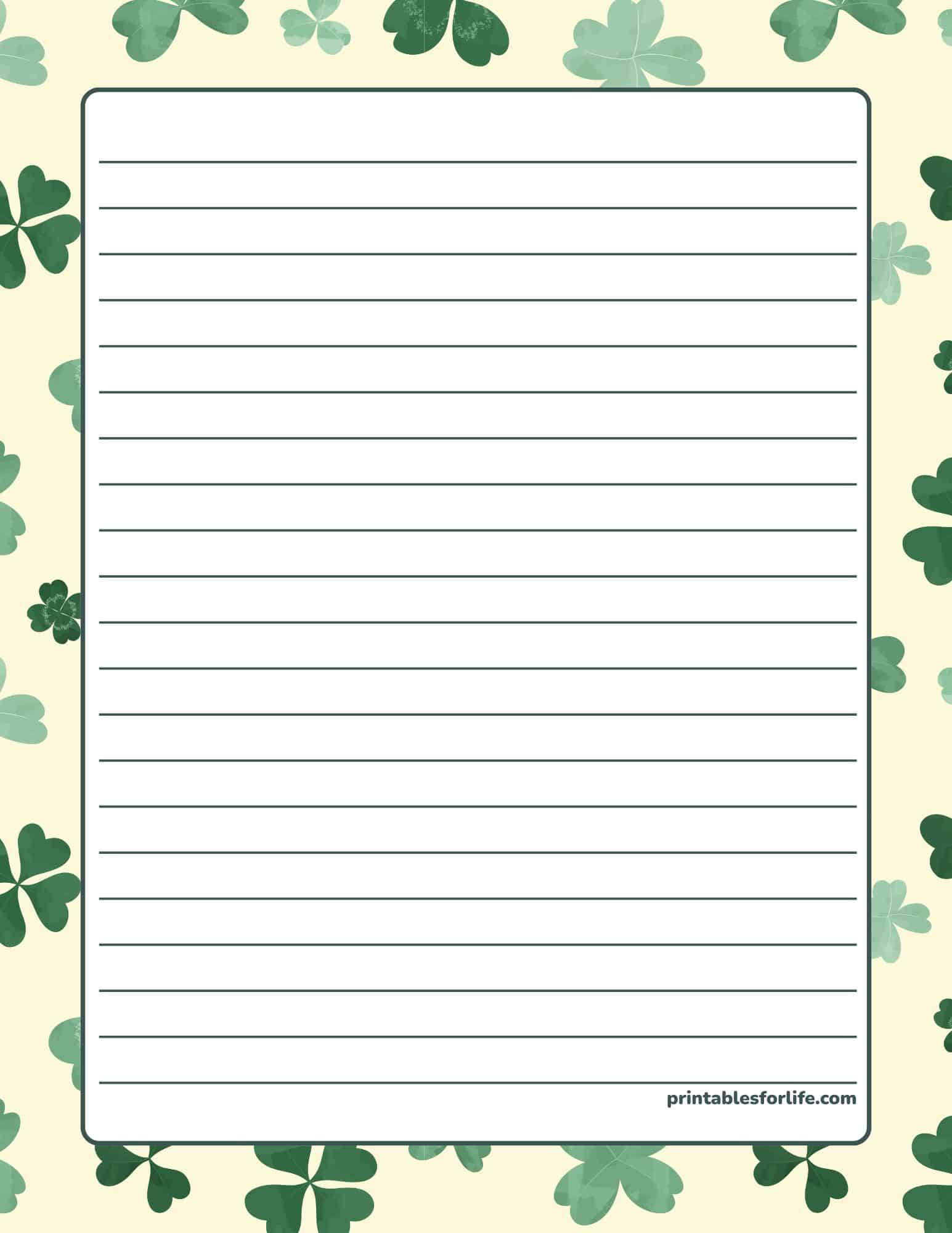 shamrock template with lines for writing