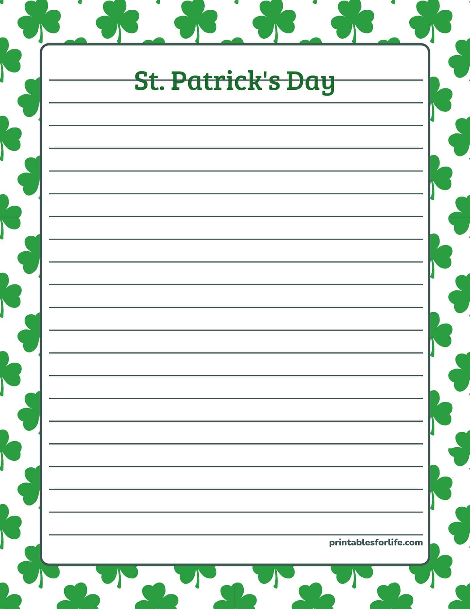 St Patricks Day Lined Paper