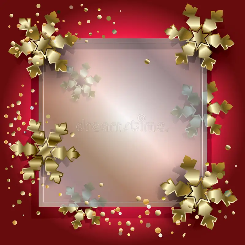 Stock Illustration Christmas Card Merry Happy New Year Luxury Greeting Background Glitter Gold Snowflakes Confetti Gold Frame Light Effect Image82870455