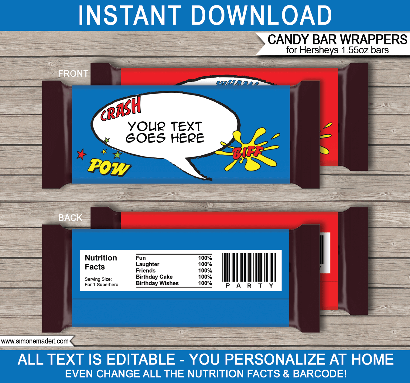 Superhero Hershey Candy Bar Wrappers