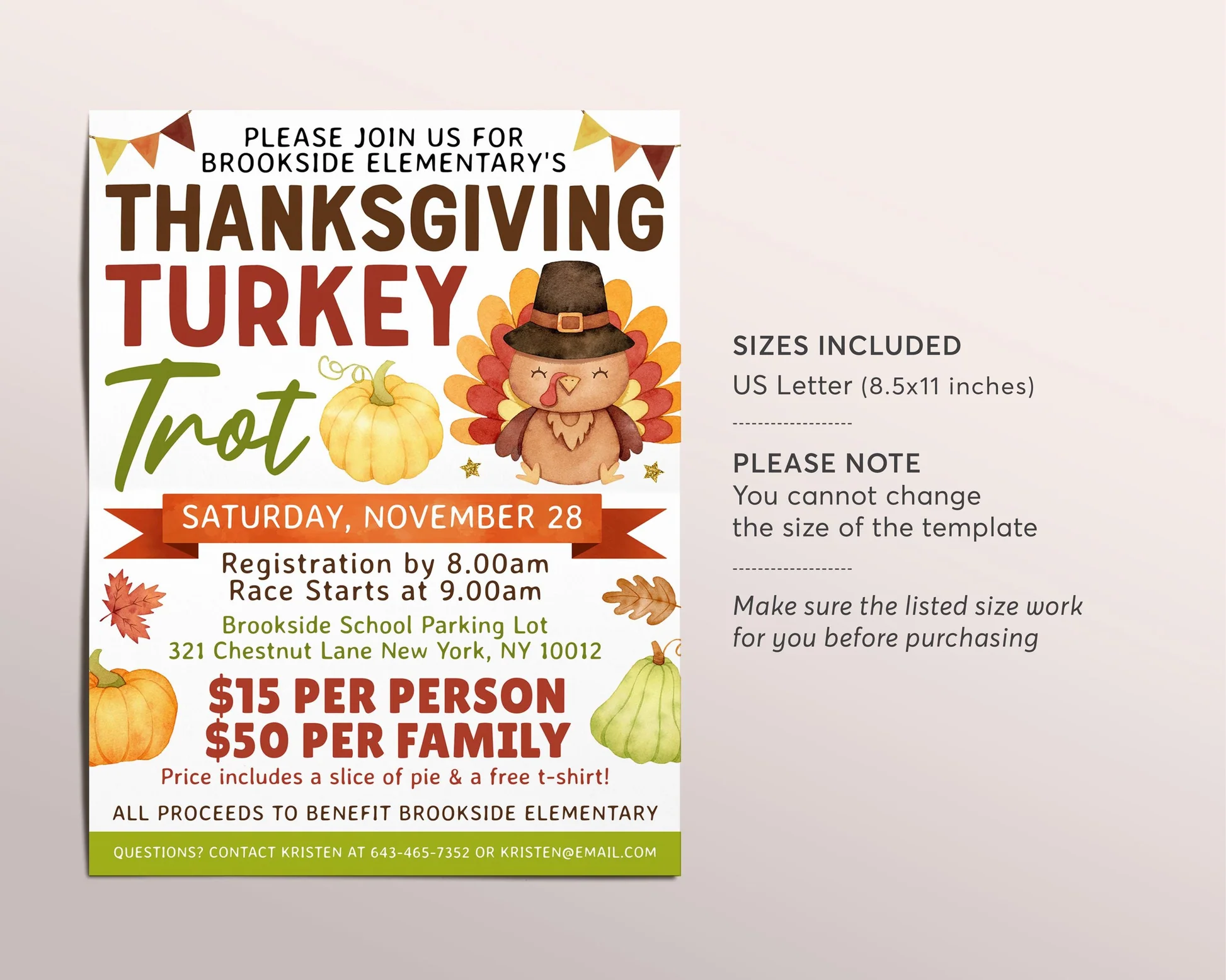 Thanksgiving Turkey Trot Flyer Editable Template 5 K 10 K Run Walk Race Fall School Fundraiser Event Autumn Pto Pta Church Community Event 382423470