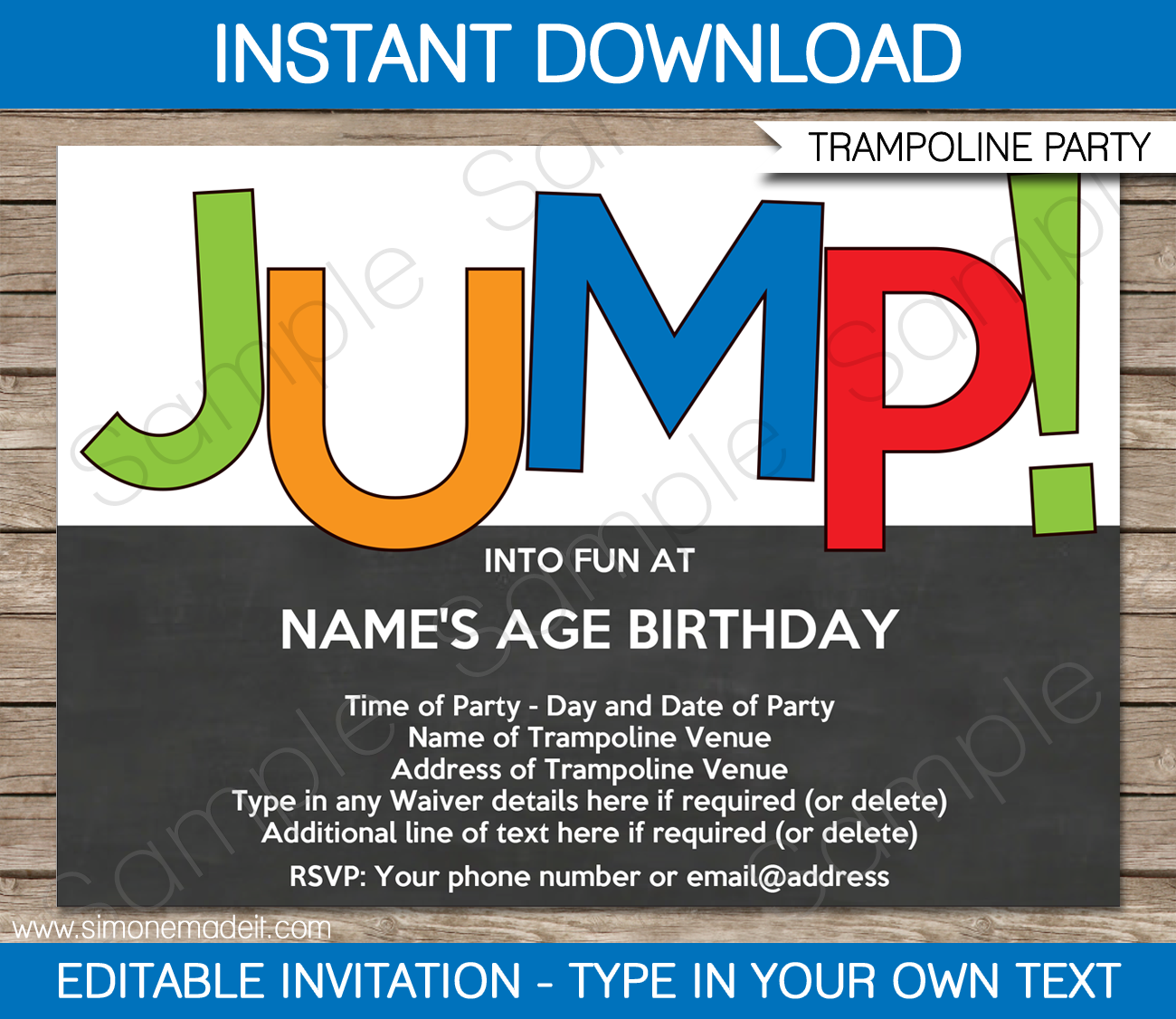 Trampoline Party Invitations Birthday
