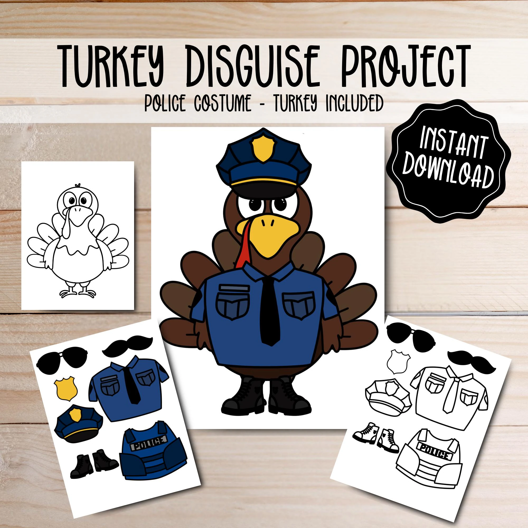Turkey Disguise Police Costume Printable