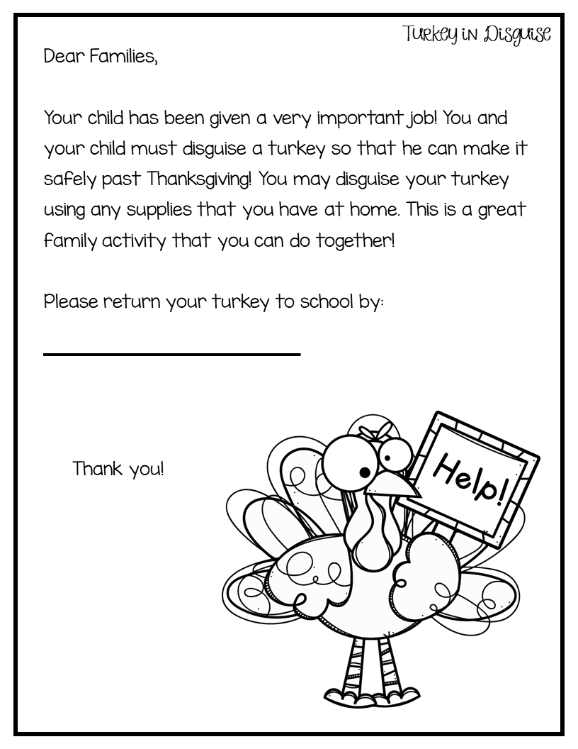 Turkey In Disguise Family Project