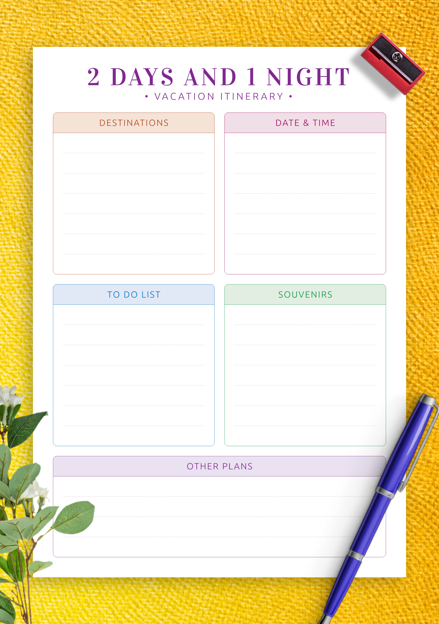 Vacation Itinerary Vacation Itinerary