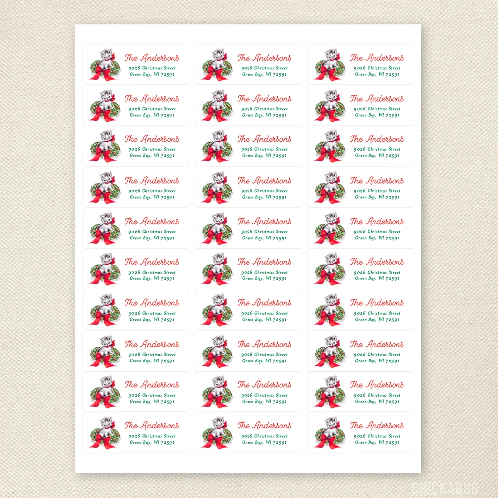 Vintage Christmas Cat Address Labels Vintage Christmas Cat Address Labels